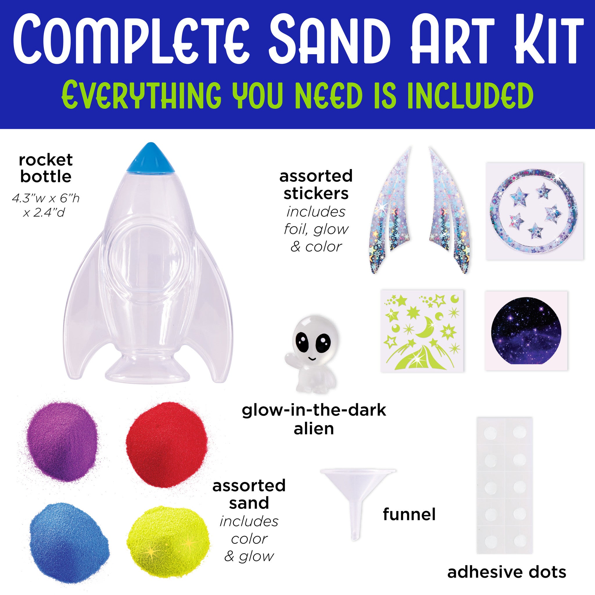Glow in The Dark Sand Art Rocket Kit - DIY Space Craft for Kids & Adults - Creative Science Project & Night Light Decor #6392000 | Perfect for Bedroom, Party Favors & STEM Learning Activities