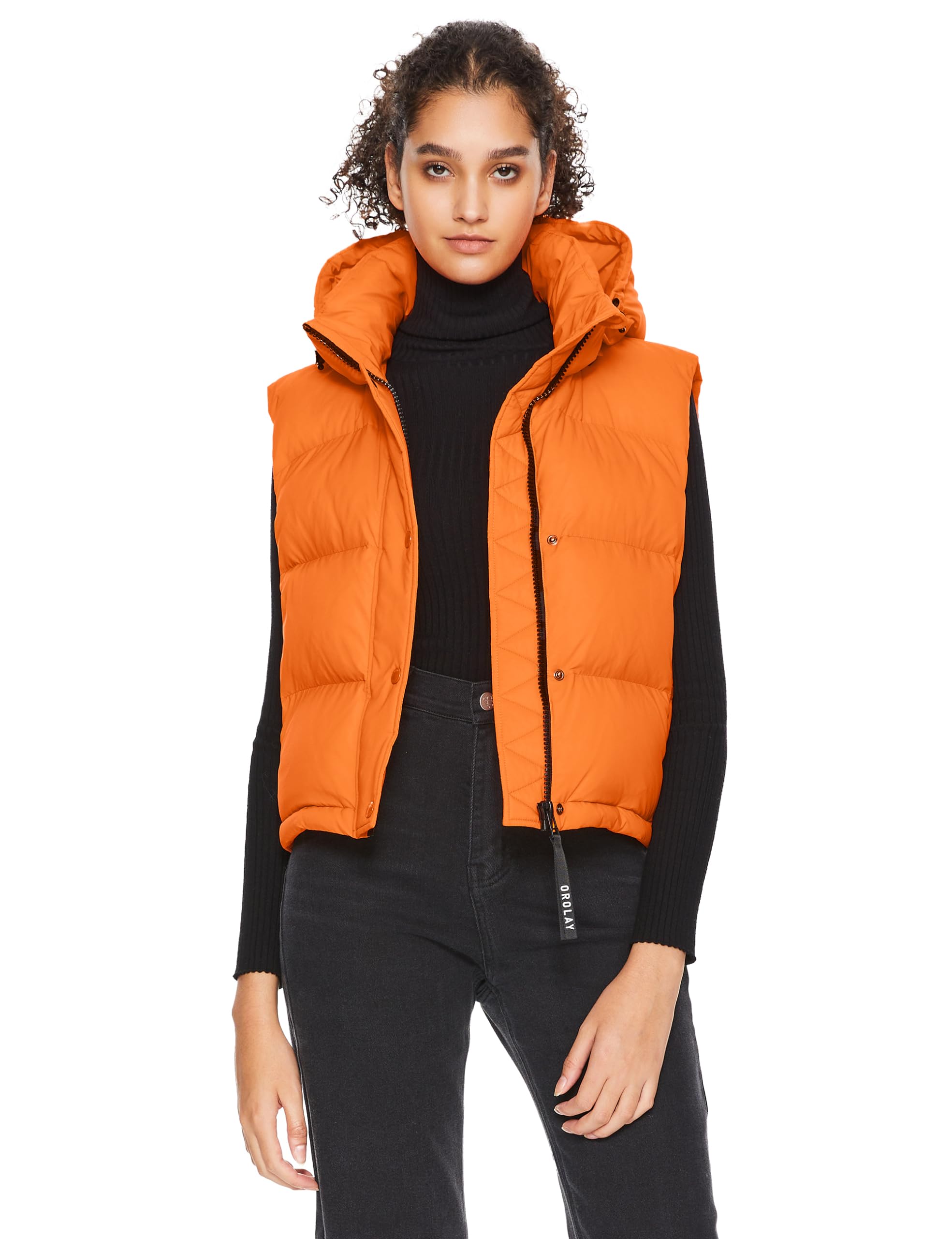 Orolay Women's Cropped Puffer Vest - Hooded Sleeveless Down Jacket with Stand Collar & Pockets | Lightweight Winter Outerwear for Hiking, Travel & Casual Wear
