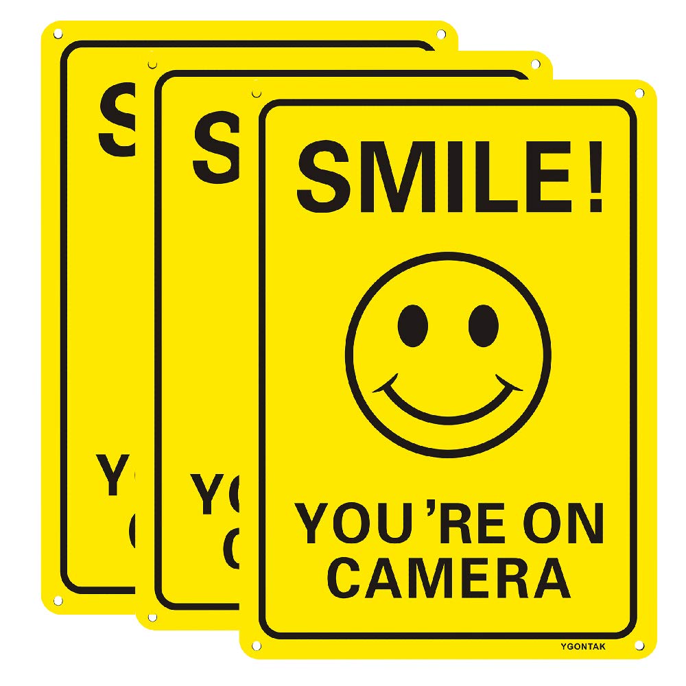 3 Pack 'Smile You're On Camera' Video Surveillance Signs - 10x7 Inch Anti-Rust Aluminum, UV Protected & Reflective Security Signs for Home, Business, CCTV & Outdoor Use - Perfect for Deterring Intruders in Yards, Driveways & Commercial Properties