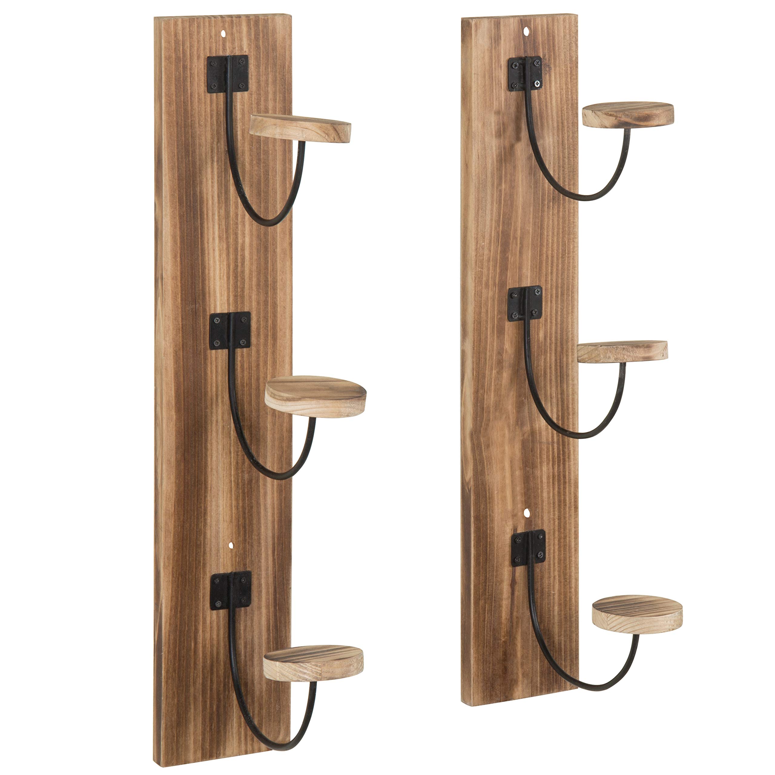 MyGift Rustic Light Burnt Wood Wall Hat Rack with Metal Wire & Wood Hooks - Vertical Mount Coat, Hat & Clothing Organizer (Set of 2) - Perfect for Entryway, Mudroom, Bedroom & Closet Organization