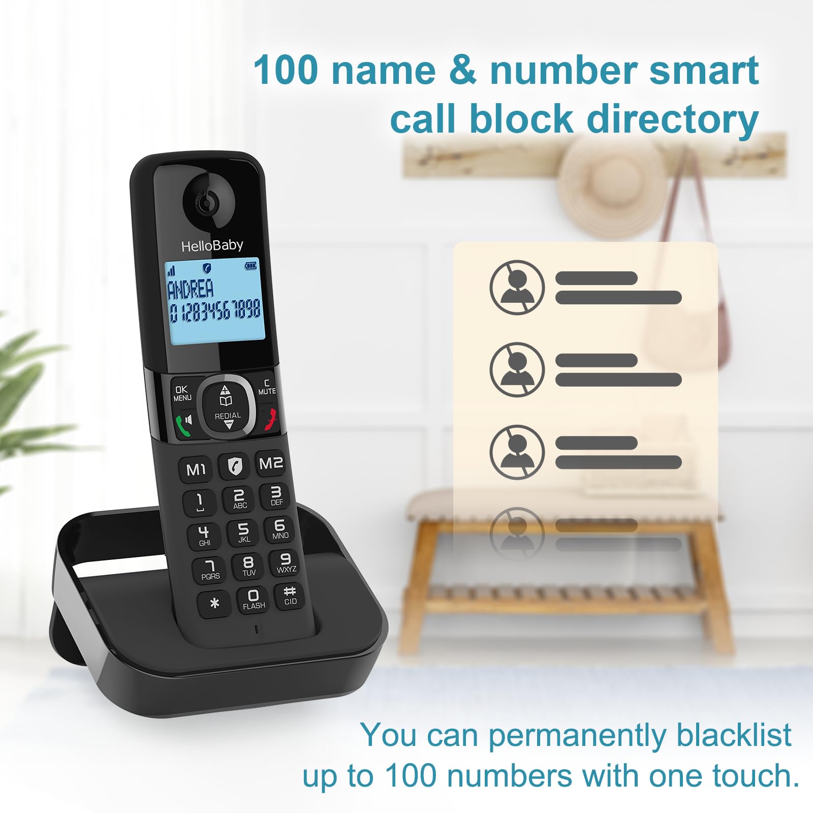 Hellobaby DECT 6.0 Cordless Phone with 2 Handsets - 1000 ft Range, Caller ID, Call Waiting & Block - Blue Backlit Display (HB2688-2) - Perfect for Home & Office Communication