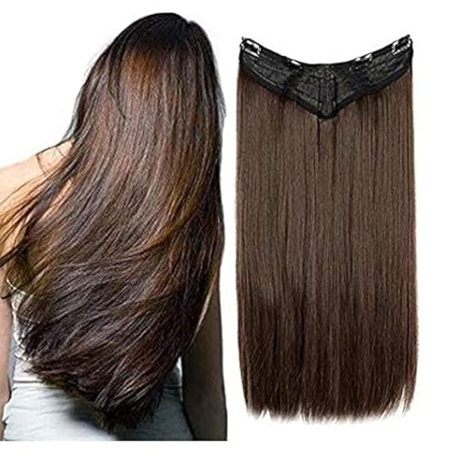 BeatStock 24 Inch Natural Brown Straight Hair Extensions for Women - 5 Clip-in Piece for Length & Volume | Perfect for Daily Wear, Parties & Special Occasions