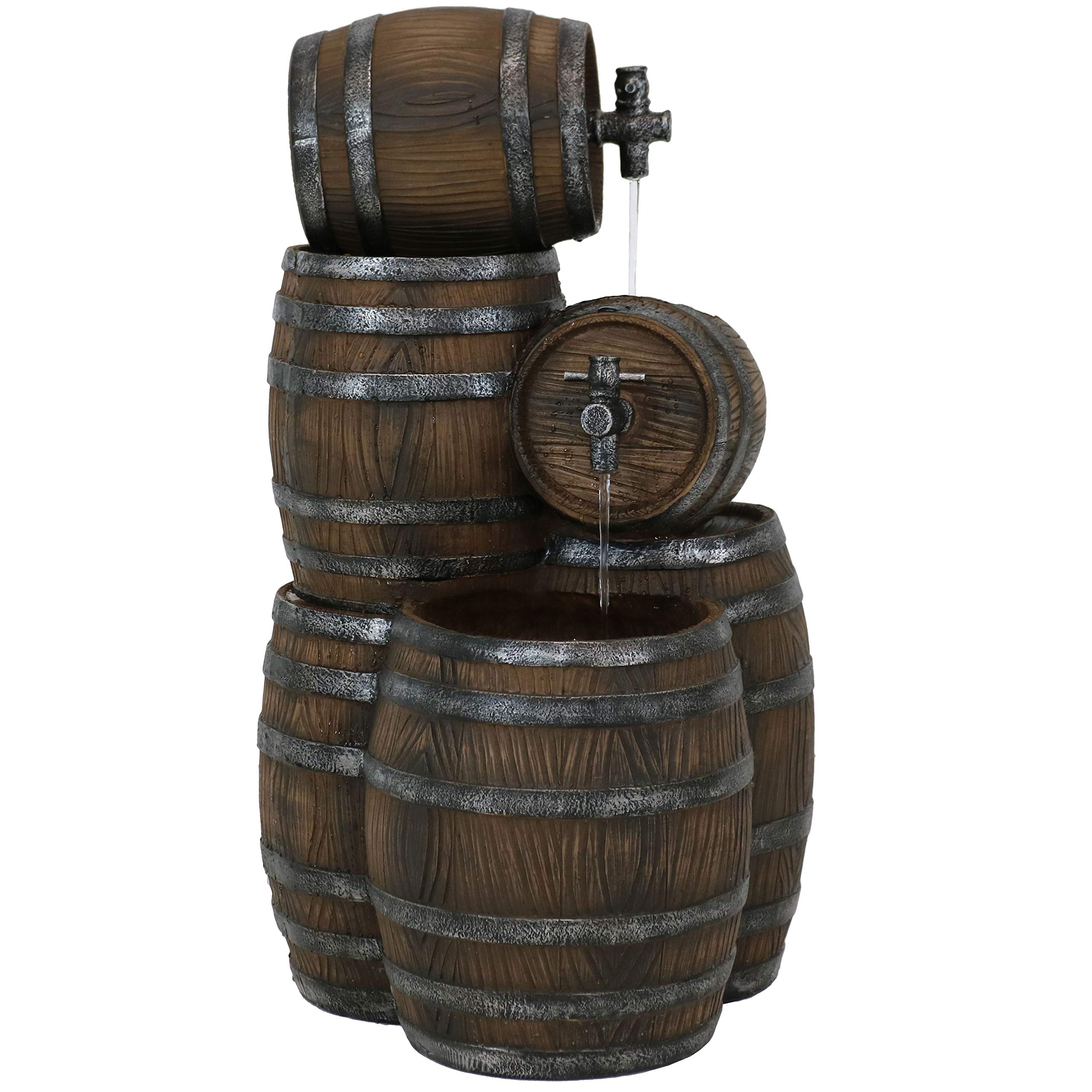 Sunnydaze 29-Inch Whiskey Barrel Outdoor Water Fountain with LED Lights & Adjustable Flow Electric Pump - Perfect for Garden, Patio, and Backyard Decor