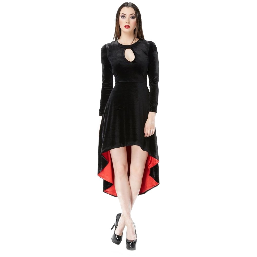 Jawbreaker Women's Black Velvet Keyhole Dress - Elegant Gothic Formal Attire for Evening Parties, Date Nights & Special Occasions