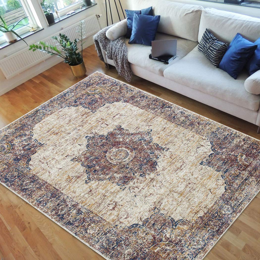 HR Boho Rugs - Premium Luxury Living Room Carpet, Fashionable Modern Vintage Oriental Area Rug in Beige & Multi Colors - Perfect for Bohemian Decor, Bedroom & Cozy Home Interior