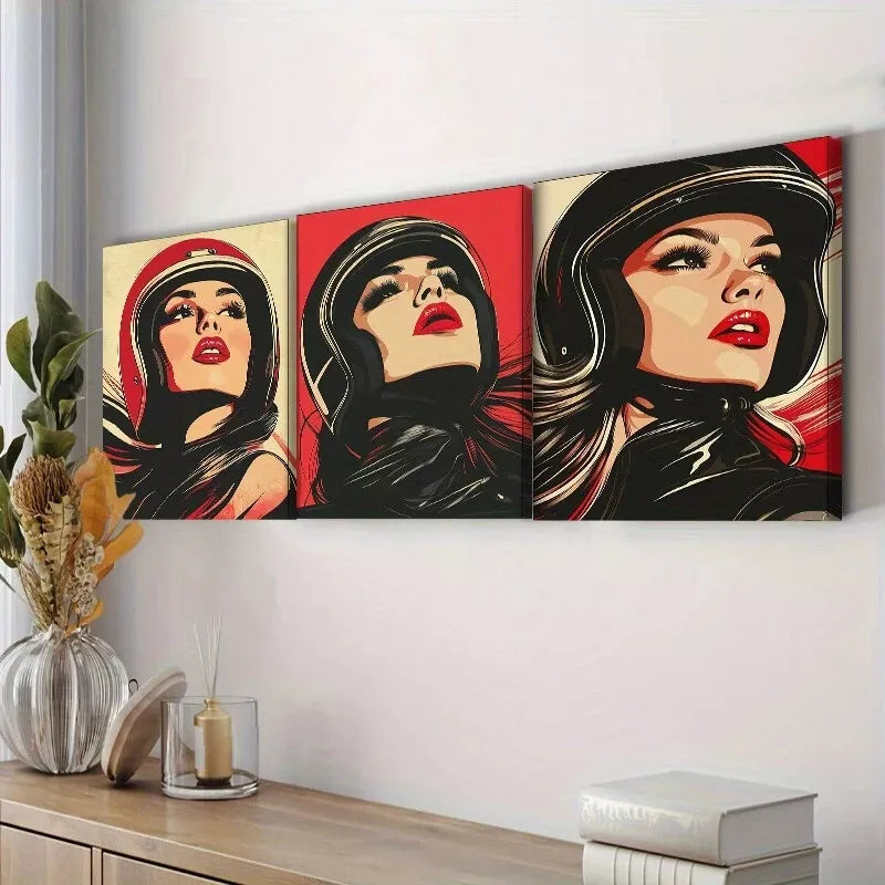 3-Piece A Girl In A Bike Helmet Wall Art Set - 40x60cm Framed Canvas Prints | High Quality Australian Made | Ready to Hang | Perfect for Kids Room, Nursery & Home Decor