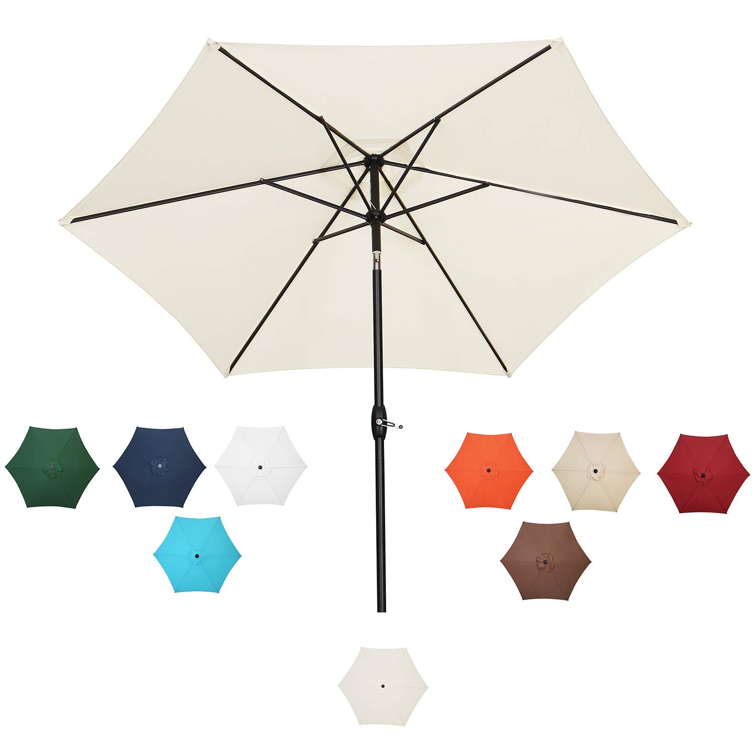 9ft Patio Umbrella with Tilt Function & 6 Sturdy Ribs - Heavy Duty Outdoor Market Umbrella for Poolside, Garden, Backyard, and Restaurant Dining Areas