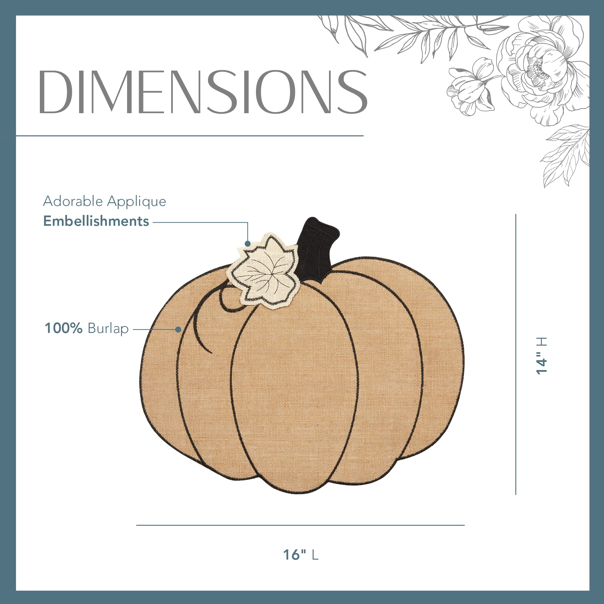 Elrene Home Fashions Burlap Pumpkin Placemats - Set of 4 Fall Harvest Table Mats (13