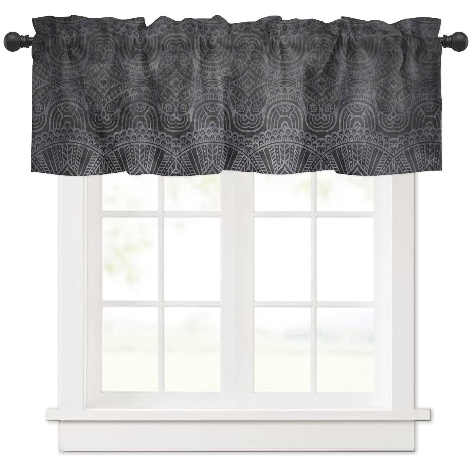 Indian Mandala Pattern Gradient Grey Valance Curtains - 54