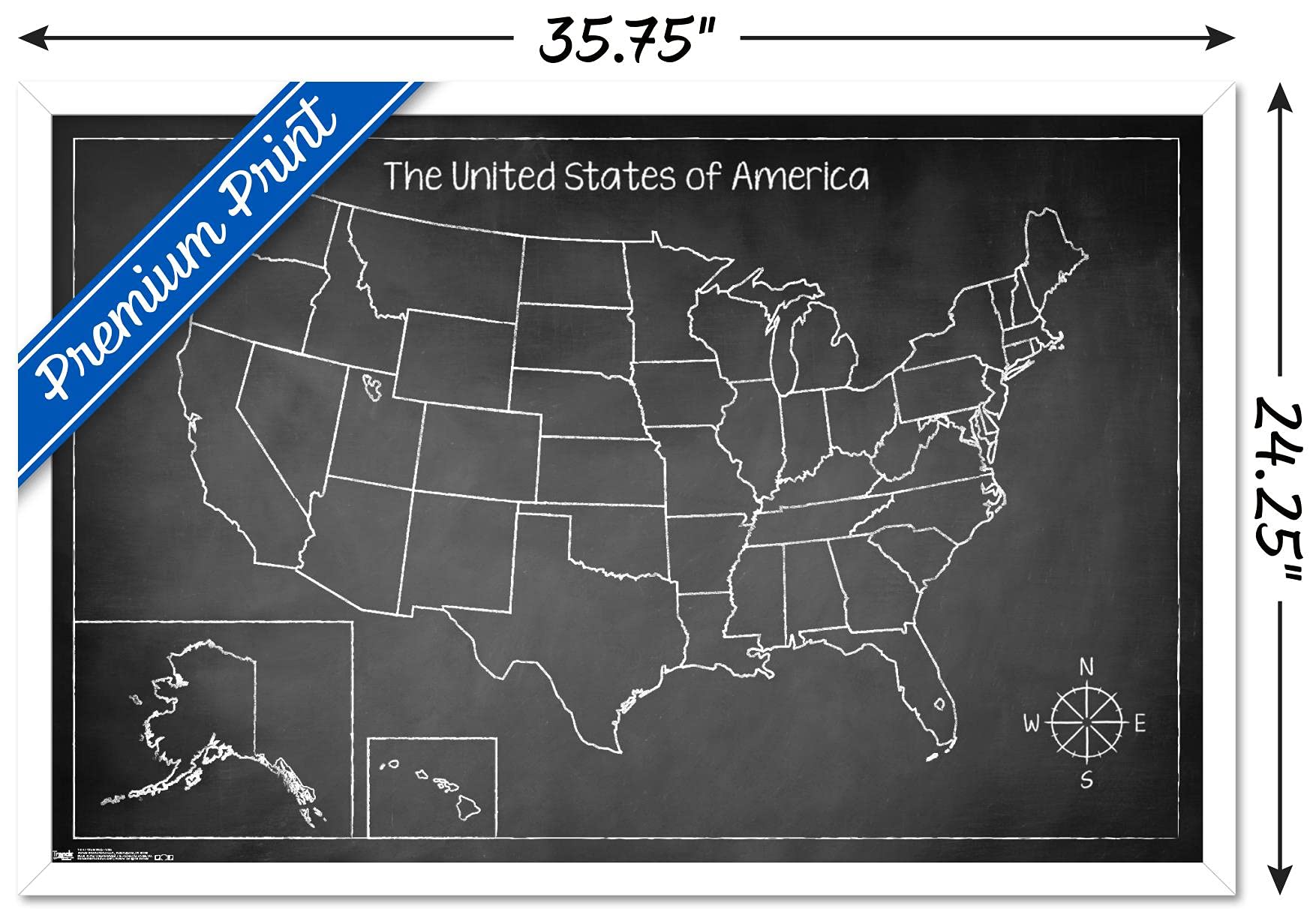 Trends International Chalk Map - USA Wall Poster 22.375