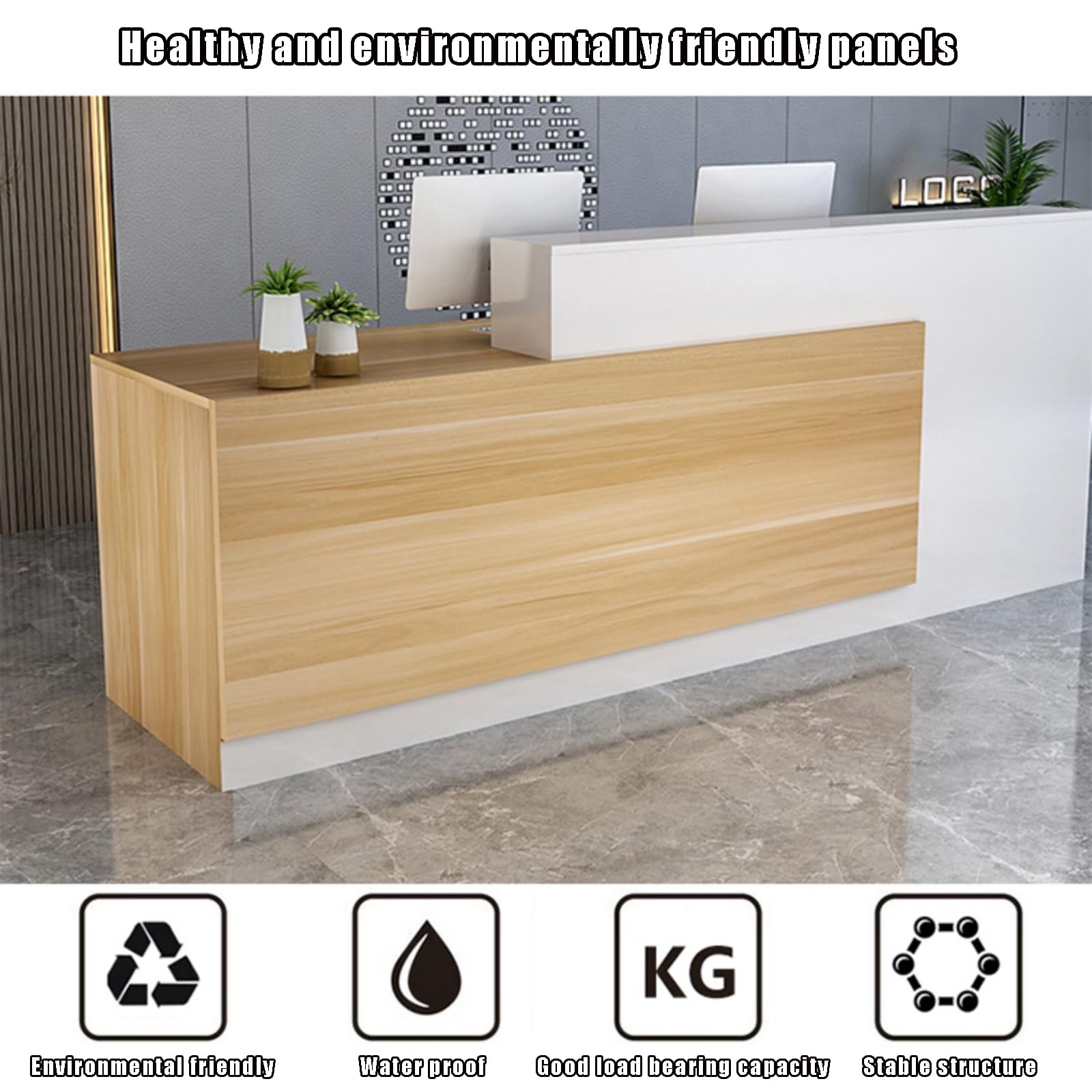 Modern Reception Counter Desk with Lockable Drawers - Wooden Retail Checkout Table for Office, Beauty Salon & Lobby - Durable Front Desk for Computer Work & Customer Service (C-Right)