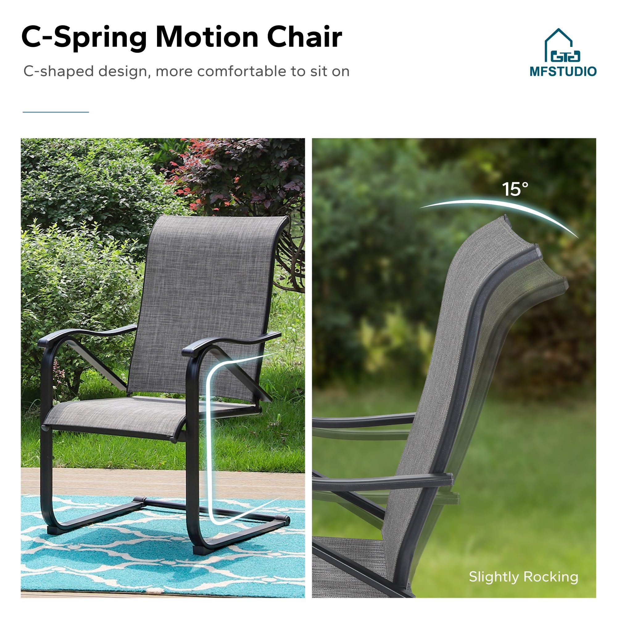 MFSTUDIO Patio Dining Chairs Set of 2 - High Back Sling Outdoor Chairs Heavy Duty 300LBS Capacity - Perfect for Backyard, Deck, Garden & Poolside Relaxation