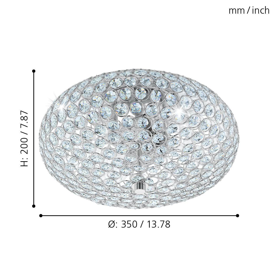 Eglo Clemente 35cm Flush Mount Ceiling Light with Chrome Finish & Clear Glass Crystals - Perfect for Bedroom, Living Room, or Hallway Lighting