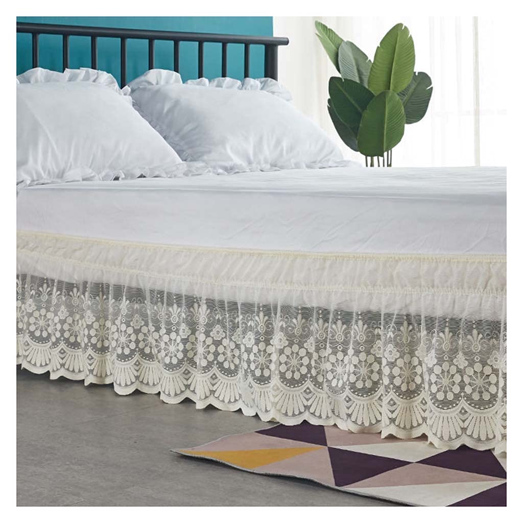 Elastic Bed Valance Skirt with 15 Inch Drop - Dust Ruffles Bedskirt for Queen, King, Full, Twin, Twin XL & California King Size Beds - 3-Sided Fabric Design in Beige (200x220+38cm) - Perfect for Dorm Rooms, Guest Bedrooms & Home Decor