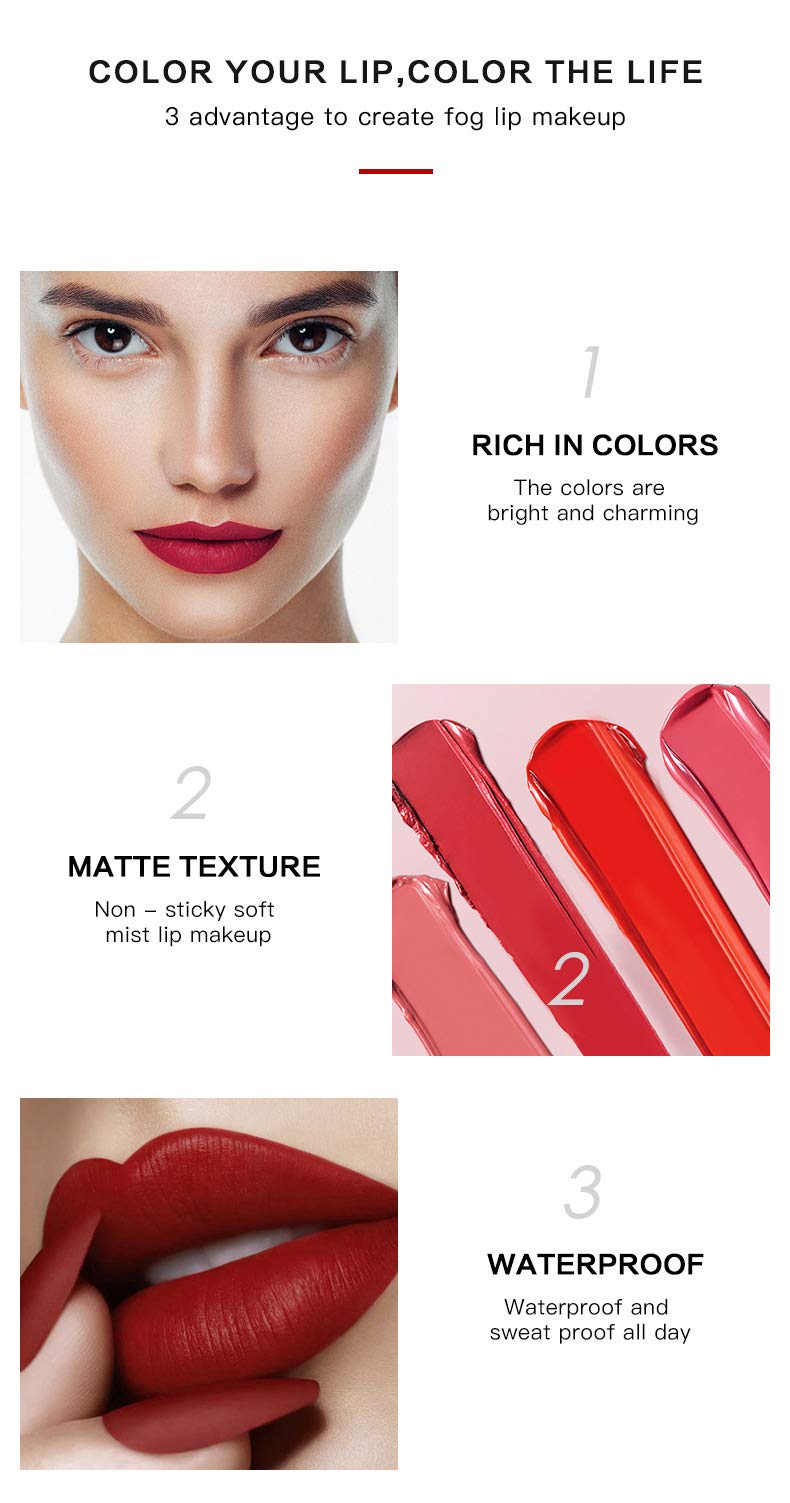 6 Color Velvet Matte Liquid Lip Gloss - Waterproof Long Lasting Lipstick with Non-Sticky Finish | Perfect for Parties, Date Nights & Everyday Wear
