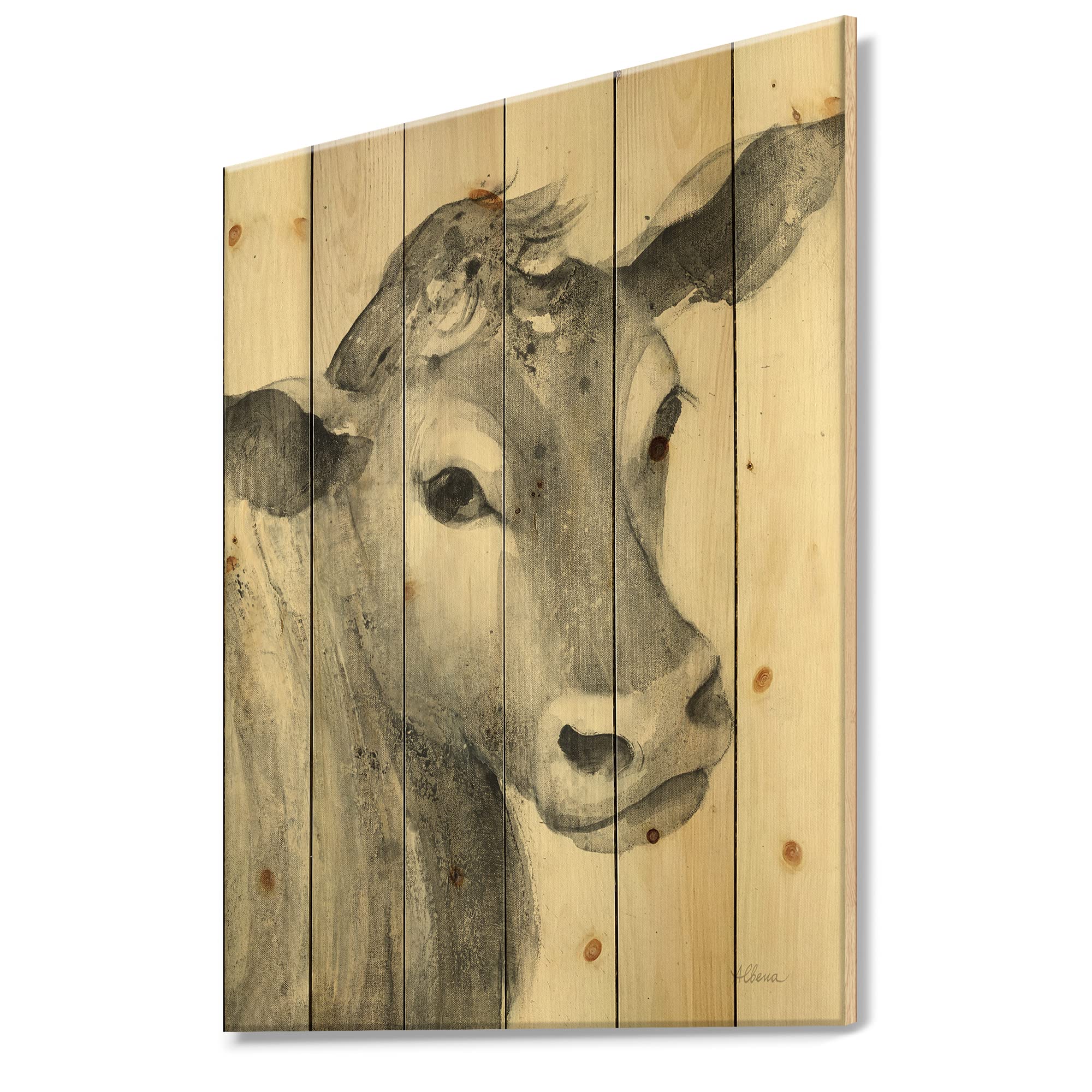 Farmhouse Wood Wall Decor - Black & White Cow Animal Art on Natural Pine Wood, Large Grey Wood Wall Panels for Living Room, Kitchen & Country Home Decor
