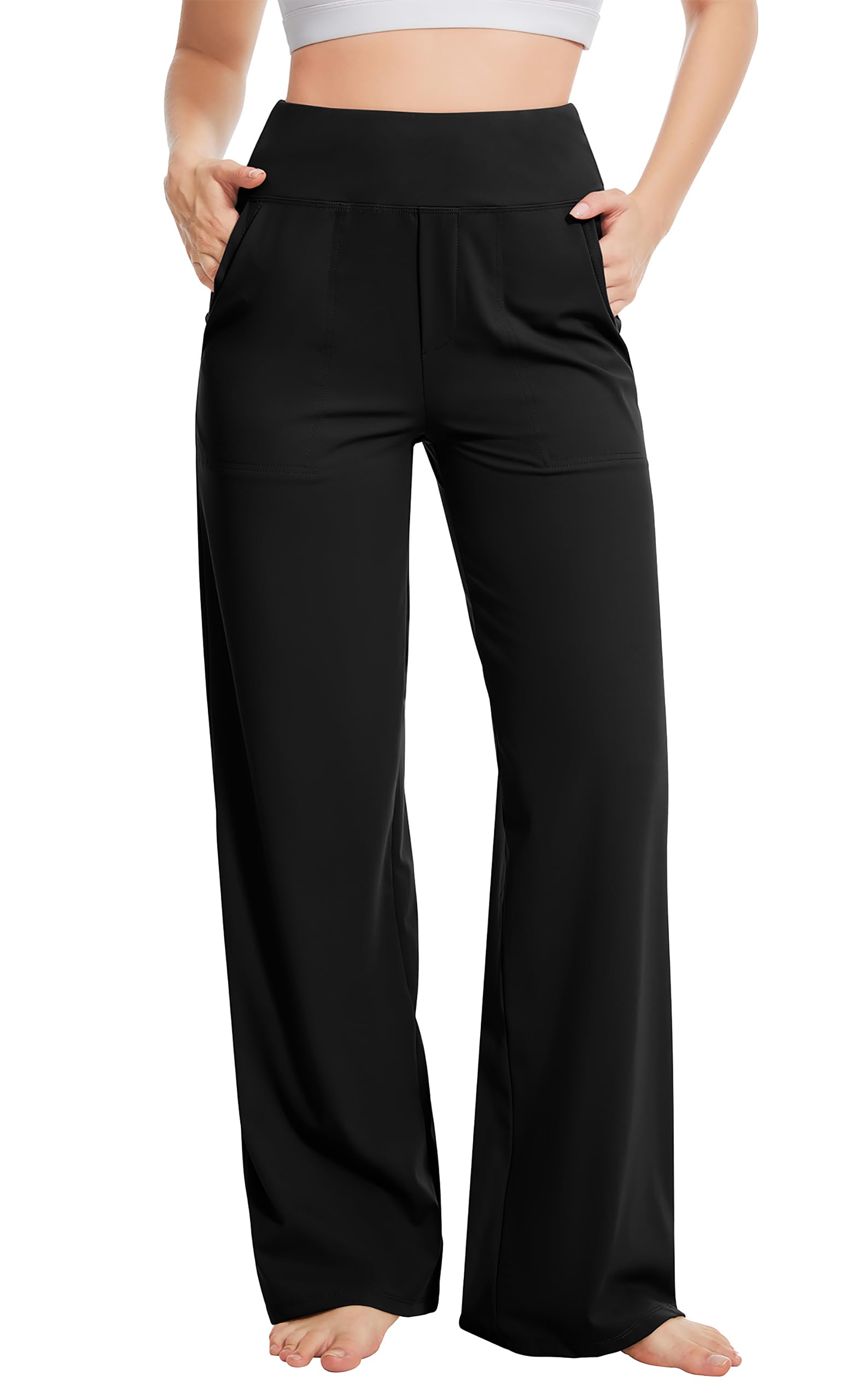 Women's High Waist Wide Leg Yoga Pants - Stretchy Lounge Sweatpants with Pockets for Casual Wear, Workout & Home Comfort