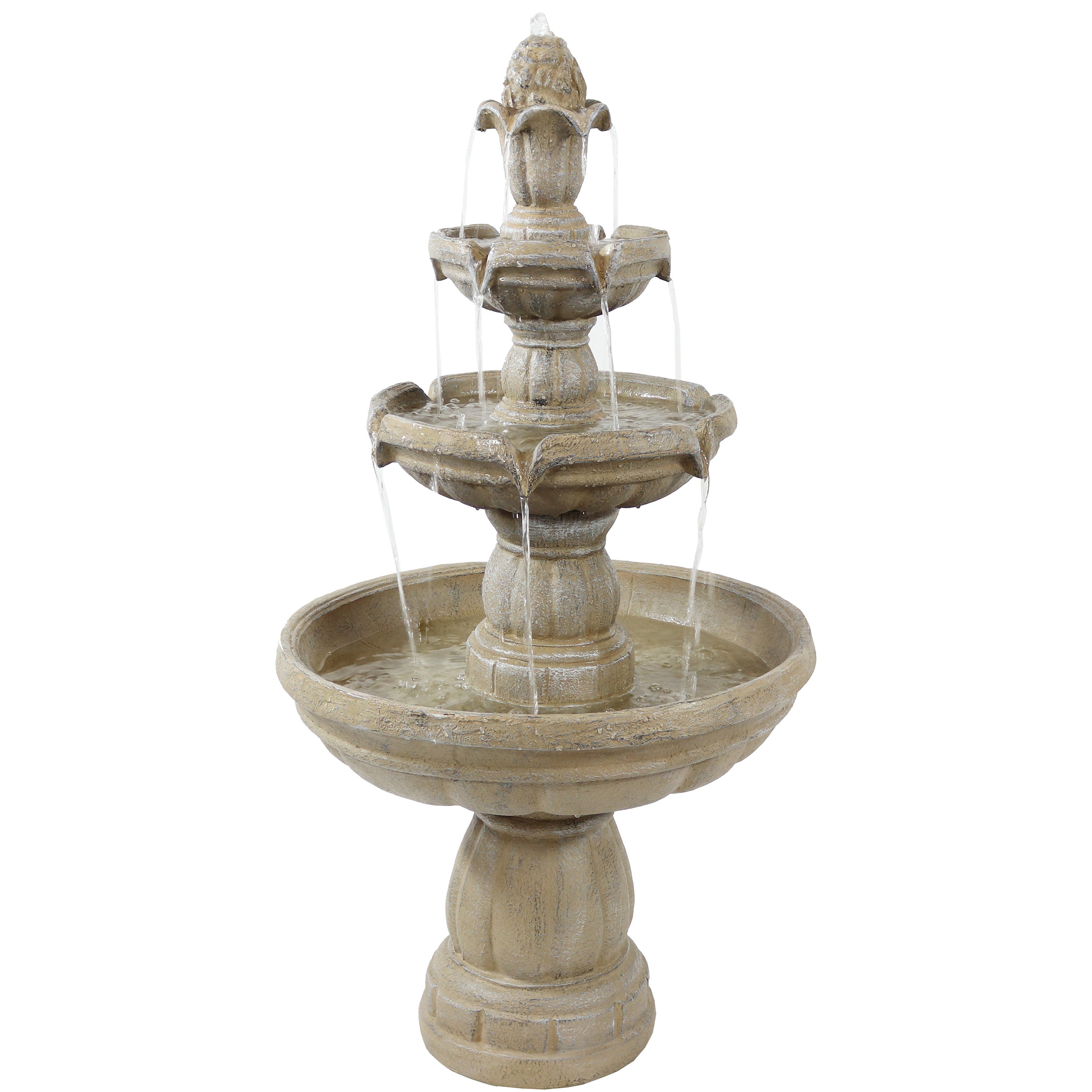 Sunnydaze 3 Tier Outdoor Water Fountain with Pump - 48 Inch Tall Garden Decor for Patio, Yard & Landscape - Relaxing Water Feature for Backyard, Deck, or Porch