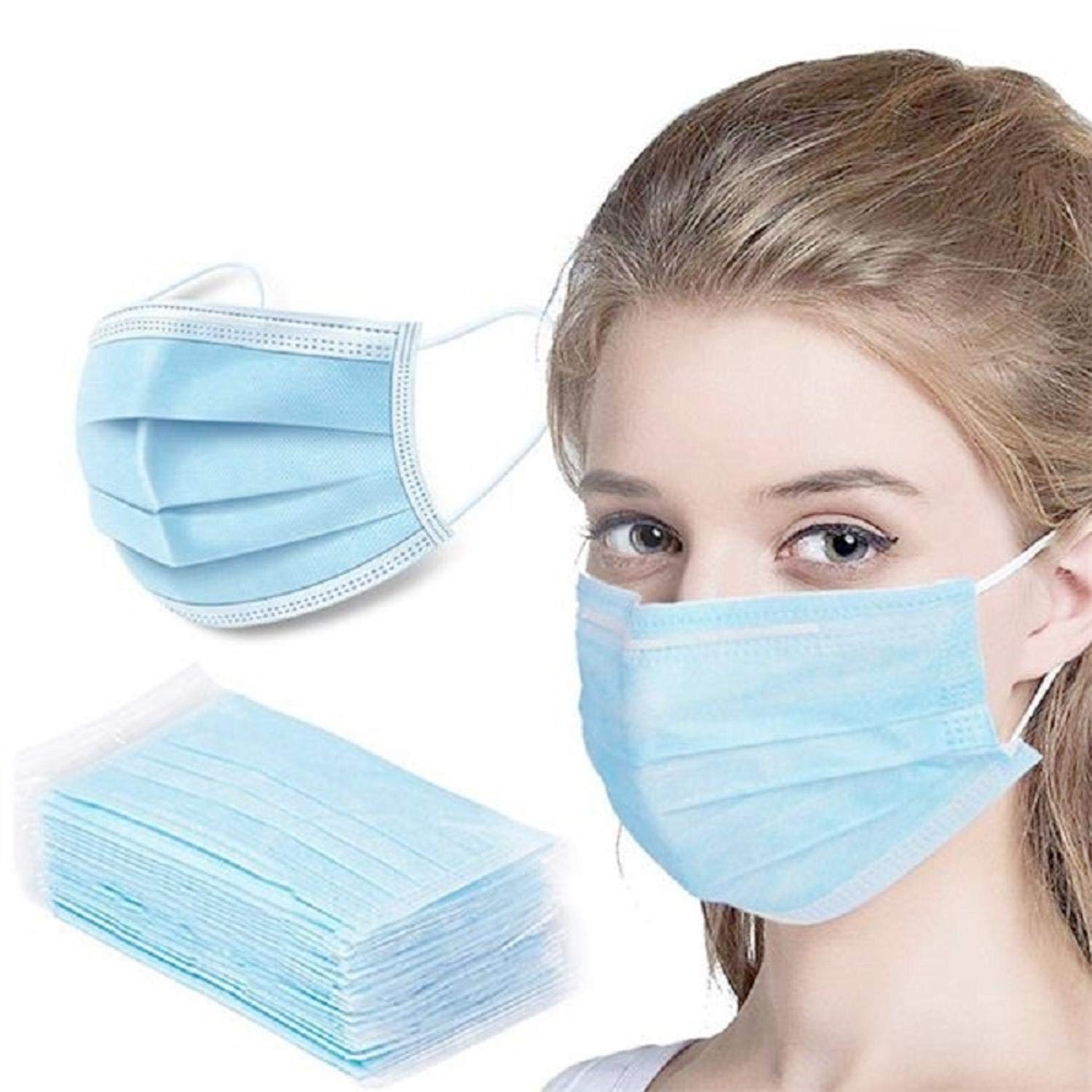 KRIWIN 3-Ply Disposable Face Masks - Blue Surgical Masks with Nose Wire & Soft Ear Loops (7