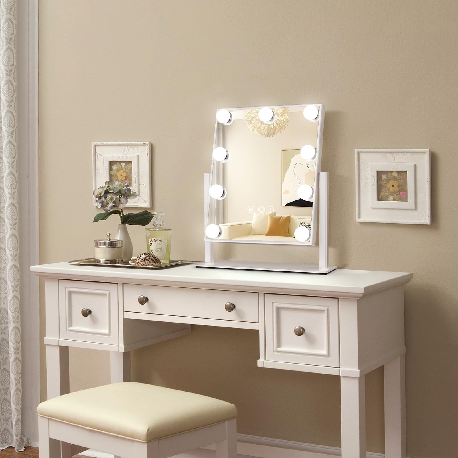 Hollywood LED Vanity Mirror with Touch Control - 9 Lights, 3 Colors for Makeup & Dressing Room