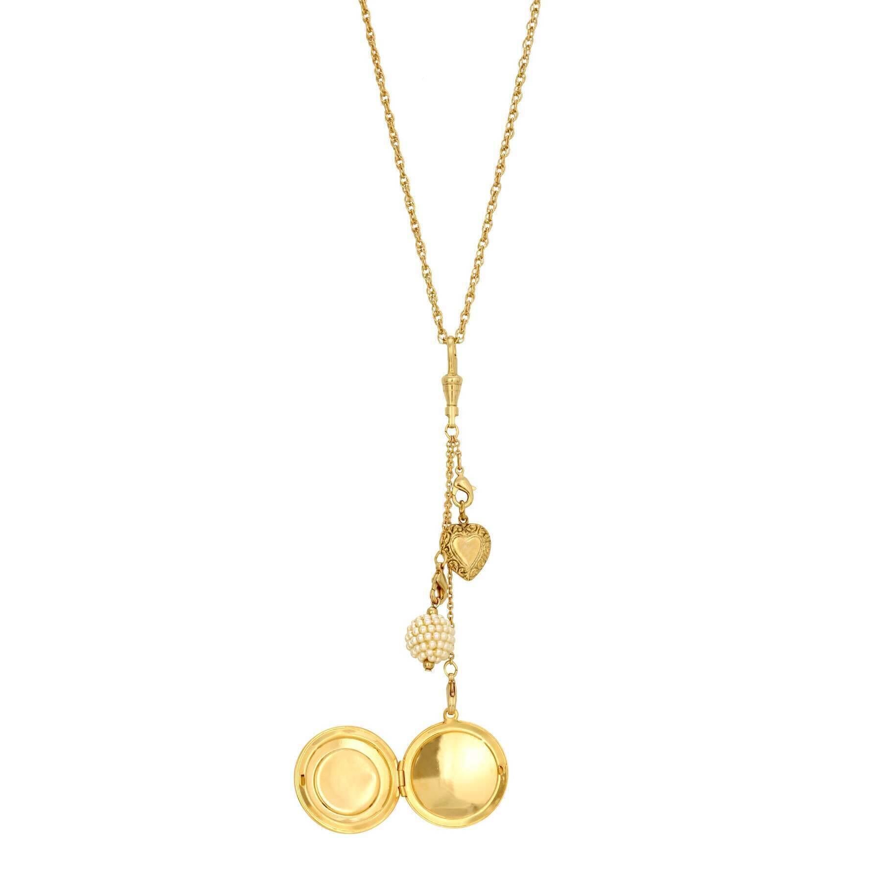 Vintage 1928 Cameo Locket Necklace with Charms - 32