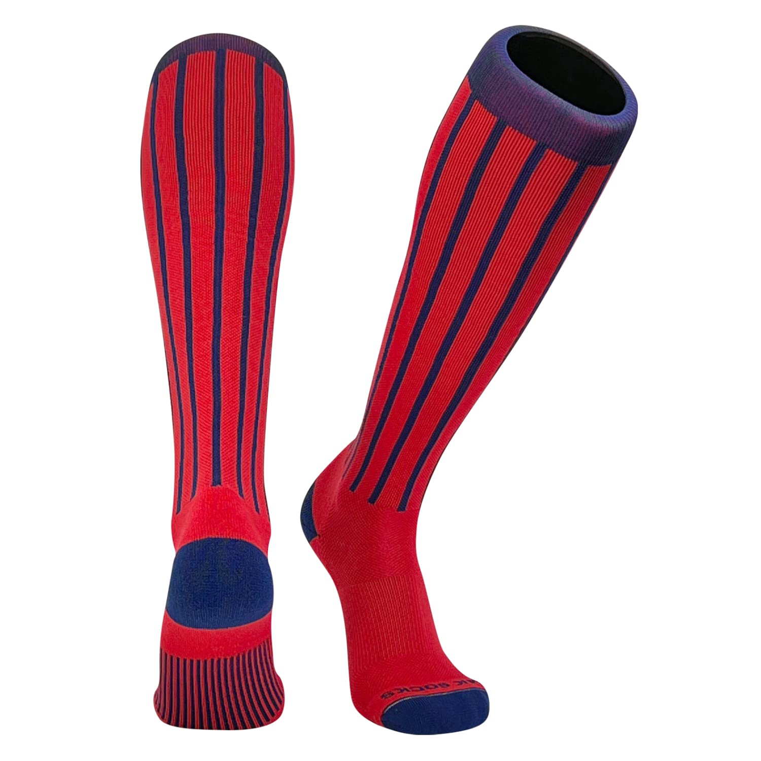 MK Baseball & Softball Pinstripe Knee High Socks - Navy & Red Stripe Design for Sports & Casual Wear - Perfect for Games, Practice & Everyday Comfort