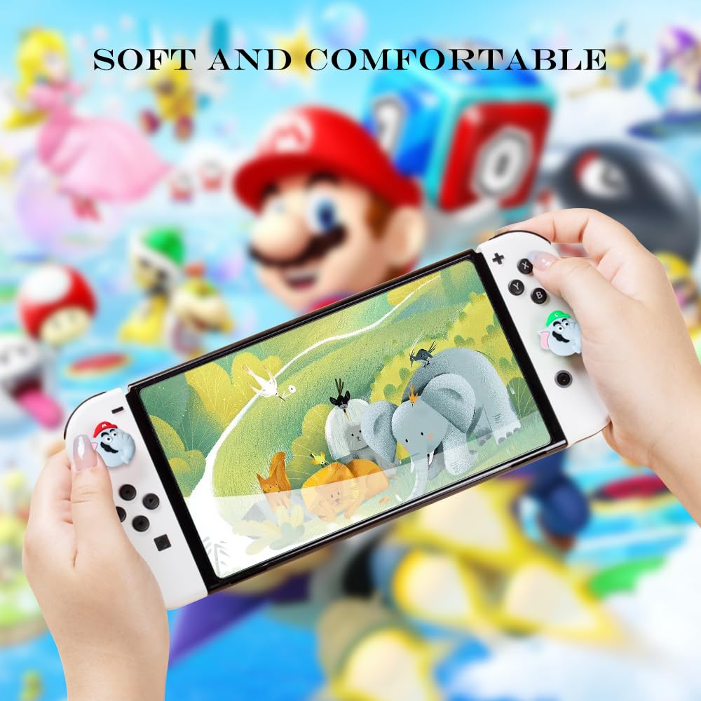 PERFECTSIGHT Elephant Switch Thumb Grip Caps - 4PCS Kawaii Silicone Joystick Covers for Nintendo Switch OLED/Switch Lite - 3D Skin Analog Stick Button Protectors for Joy-Con Controllers - Perfect for Mario Fans & Gaming Enthusiasts - Great for Enhanced Grip and Comfort During Long Gaming Sessions