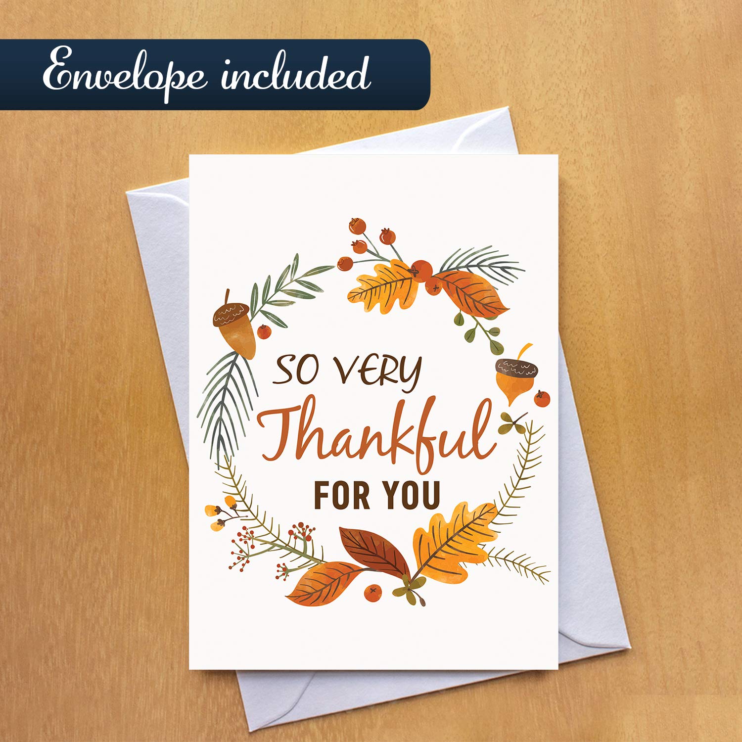 Thankful Greeting Cards Pack of 50 - Thanksgiving Holiday Cards with Envelopes for Gifting