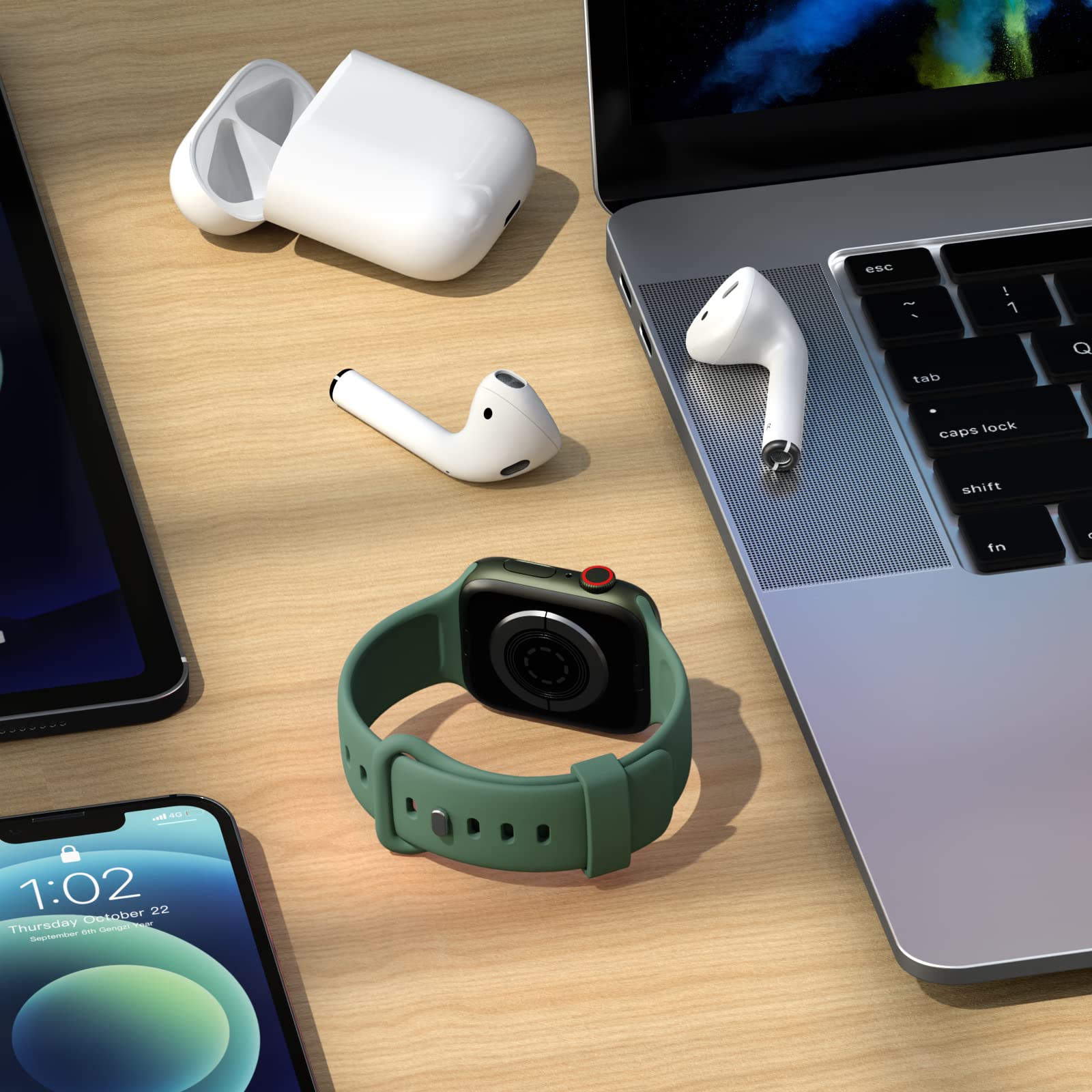AOTUAO Soft Silicone Sport Band for Apple Watch 38mm 40mm 41mm - Compatible with iWatch Series 9/8/7/6/5/4/3/2/1/SE - Durable Replacement Strap for Women & Men (Pine Green) | Perfect for Running, Gym Workouts & Daily Wear