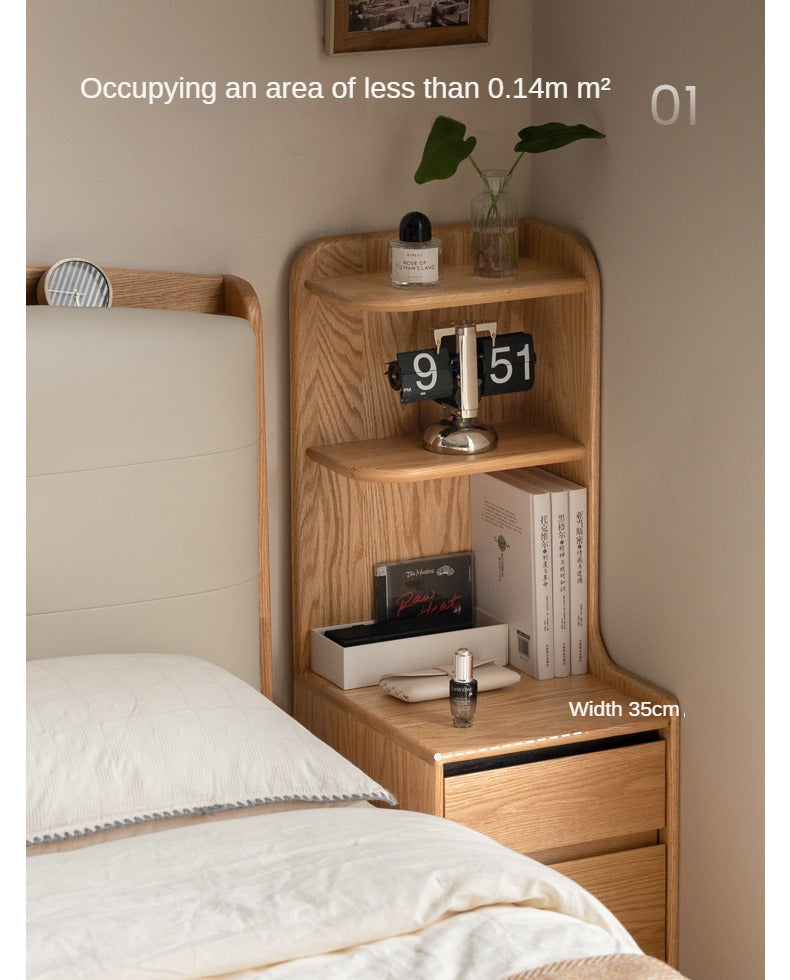 Modern Oak Solid Wood Nightstand - Bedside Table with Drawer for Bedroom Furniture - Perfect for Home Decor, Storage & Organization