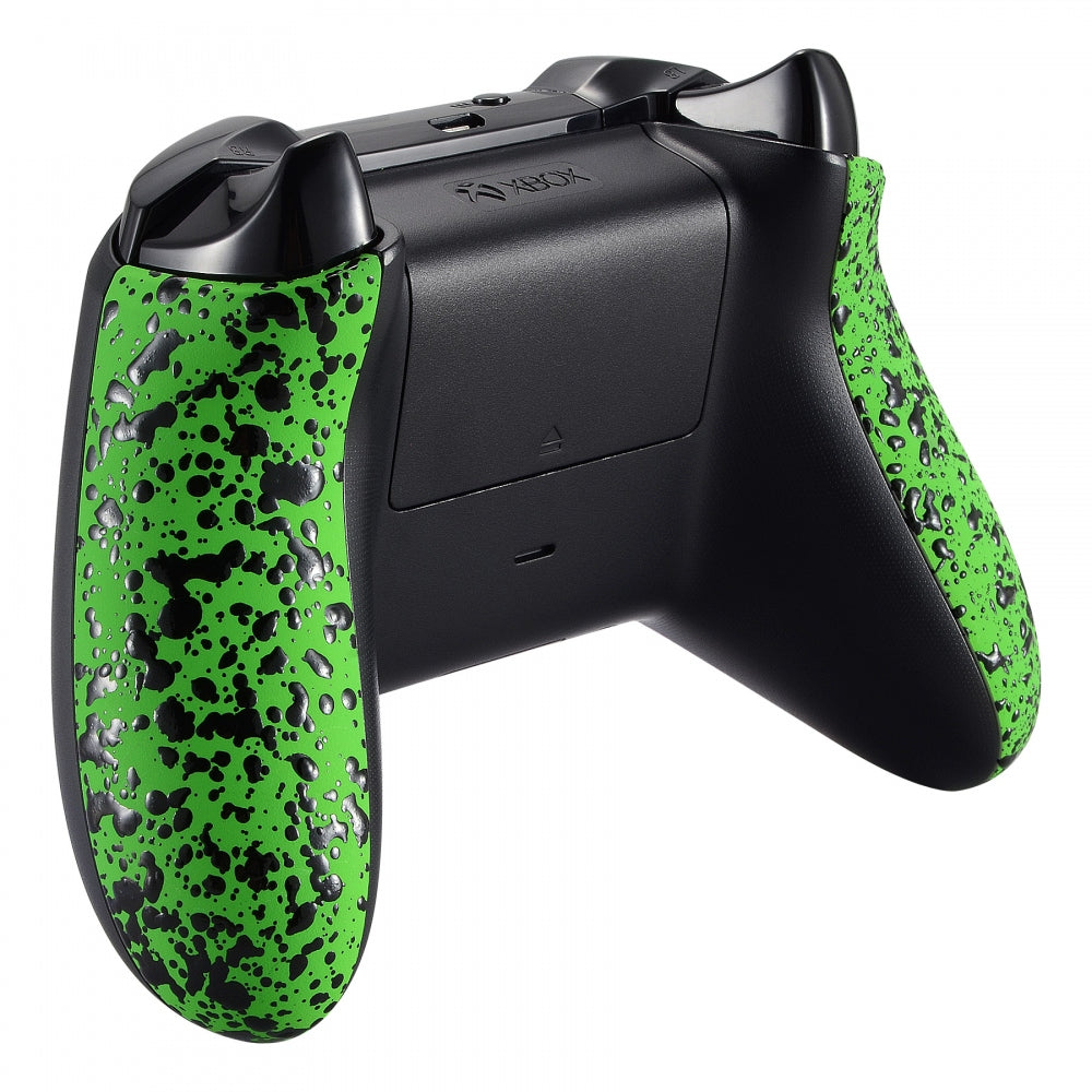 eXtremeRate Textured Green Back Panels & Non-Slip Side Rails Replacement Parts for Microsoft Xbox One X & One S Controller - Enhanced Grip for Gaming Comfort (Model SXOJ0110) - Perfect for Competitive Gaming & Long Play Sessions