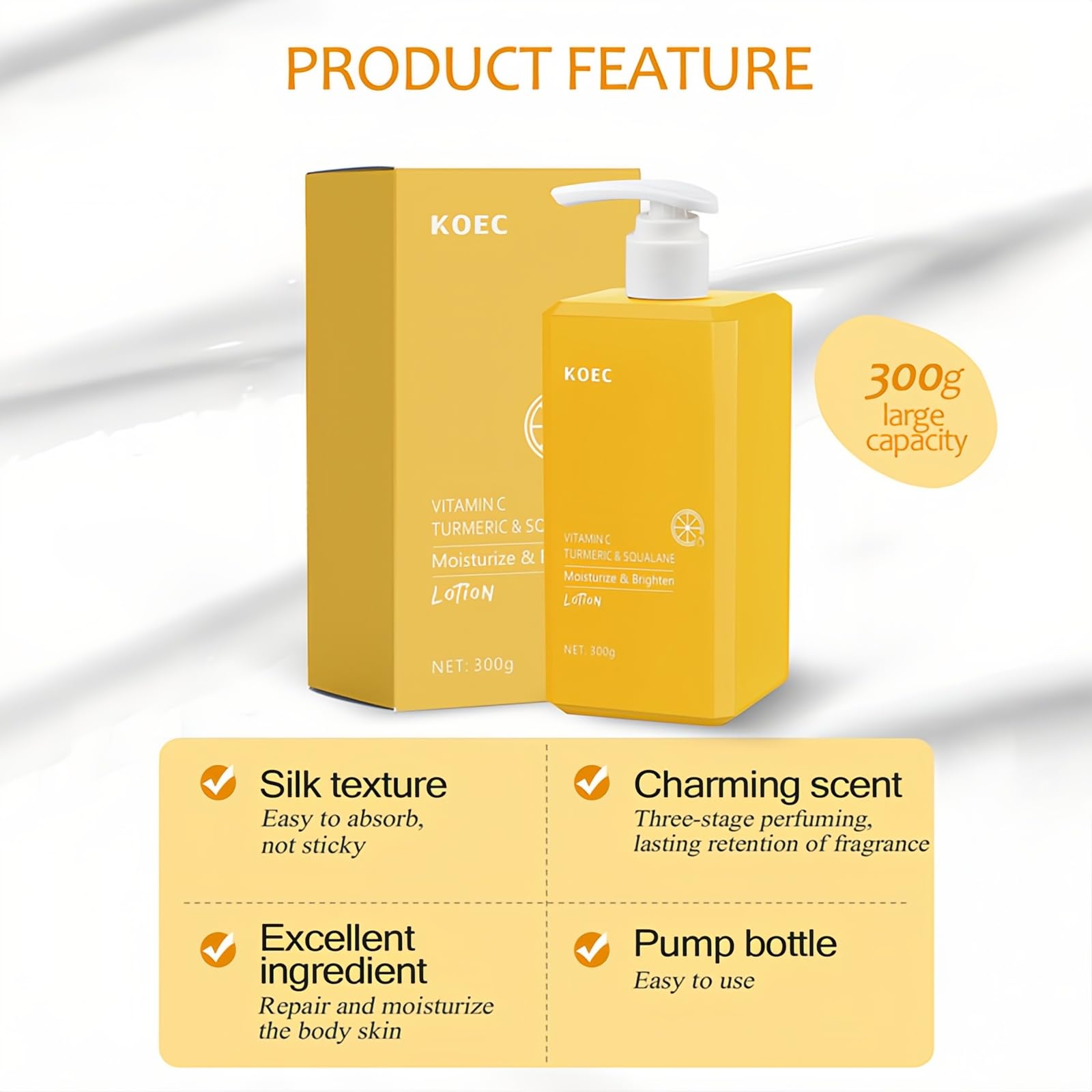Turmeric & Vitamin C Body Lotion - 300ml Firming & Moisturizing Cream for Glowing Skin | 24-Hour Hydration, Non-Sticky Formula | Perfect for Daily Skincare Routine & Post-Workout Recovery