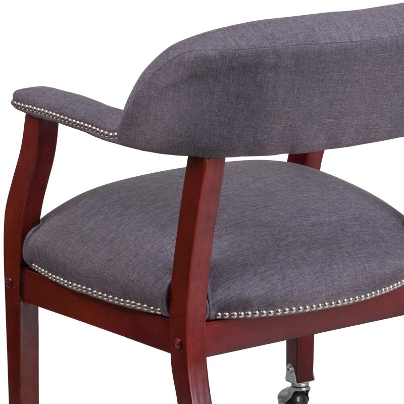 Premium Gray Fabric Conference Chair with Accent Nailhead Trim & Smooth Rolling Casters - Ergonomic Office Chair for Executive Meetings & Home Workspaces