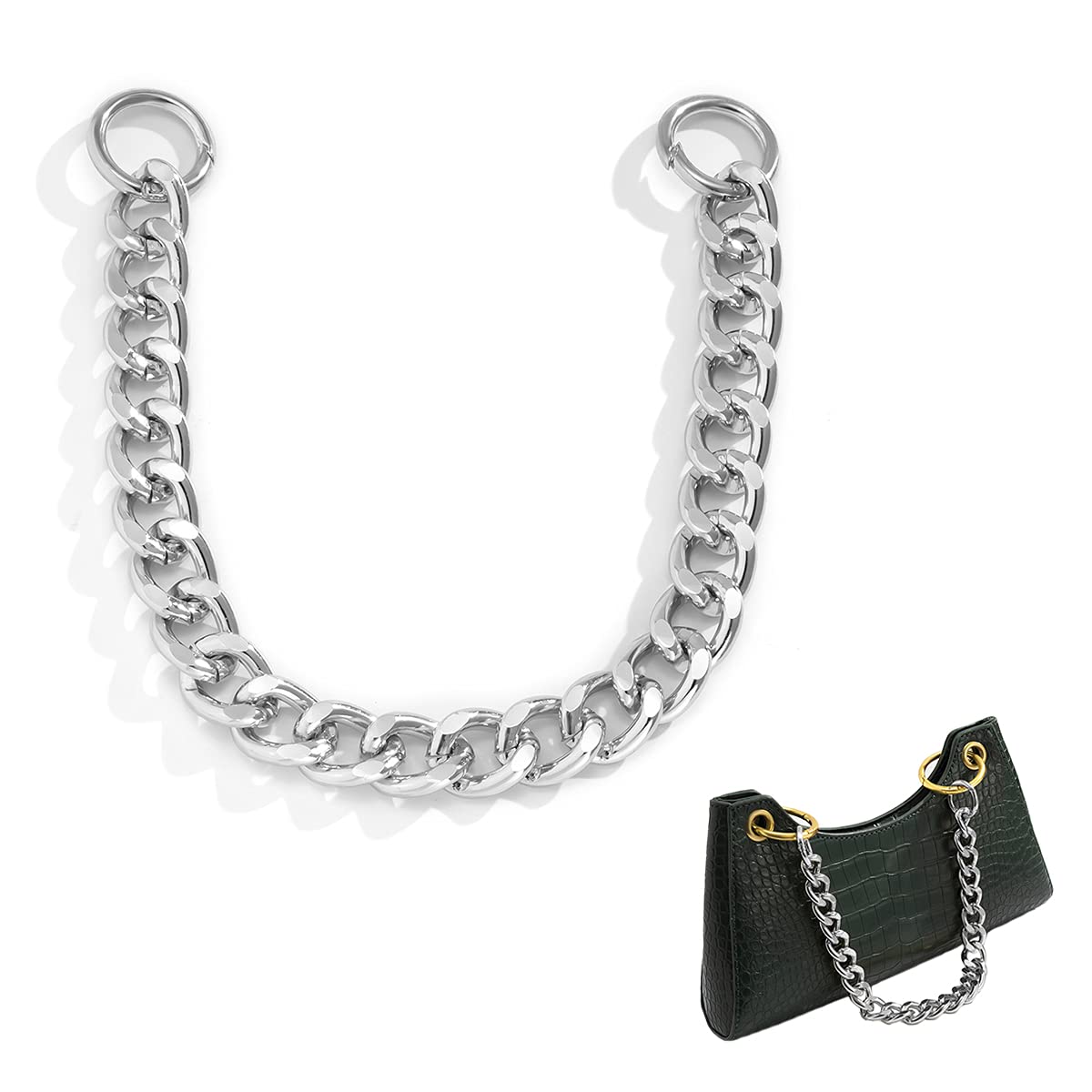 Metal Flat Purse Chain Strap - Replacement Handbag Strap for Messenger Bags, DIY Purse Accessory - Chunky Decorative Strap for Women's Handbags & Crossbody Bags | Perfect for Everyday Use, Fashion Accessories & Bag Customization