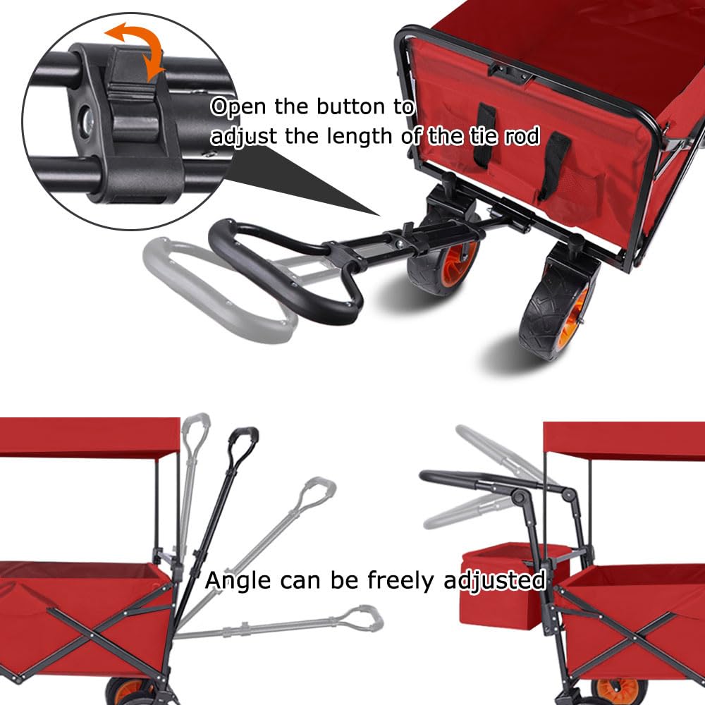 Best Kids Wagon Stroller with Canopy & Seat Belt - Foldable Push Cart with Adjustable Handle & Wheel Locks for Toddlers - Perfect for Beach, Picnic, Camping & Outdoor Adventures (Red)