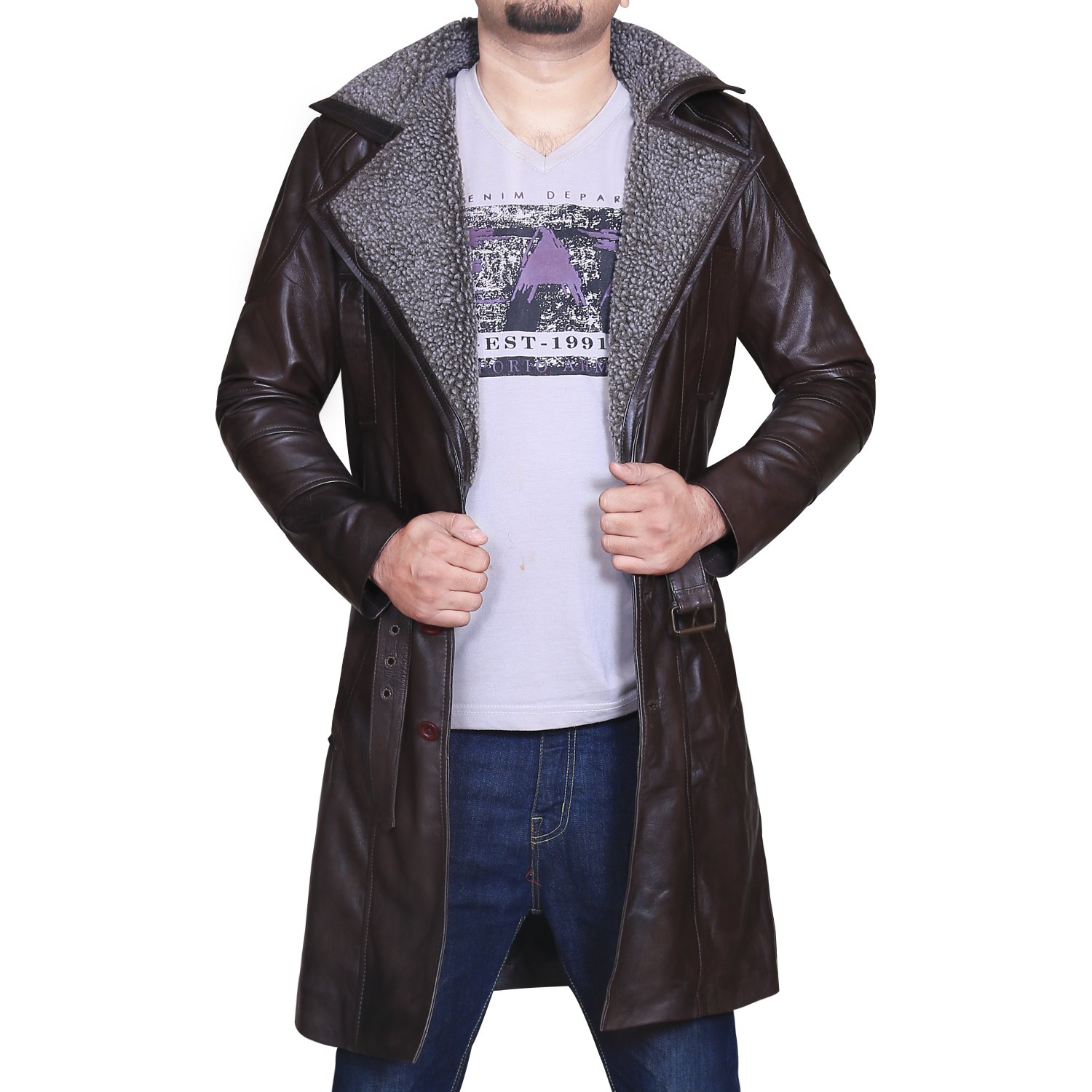 Blade Runner 2049 Officer K Ryan Gosling Replica Fur Lapel Leather Trench Coat - Movie Cosplay Costume & Winter Fashion Outerwear