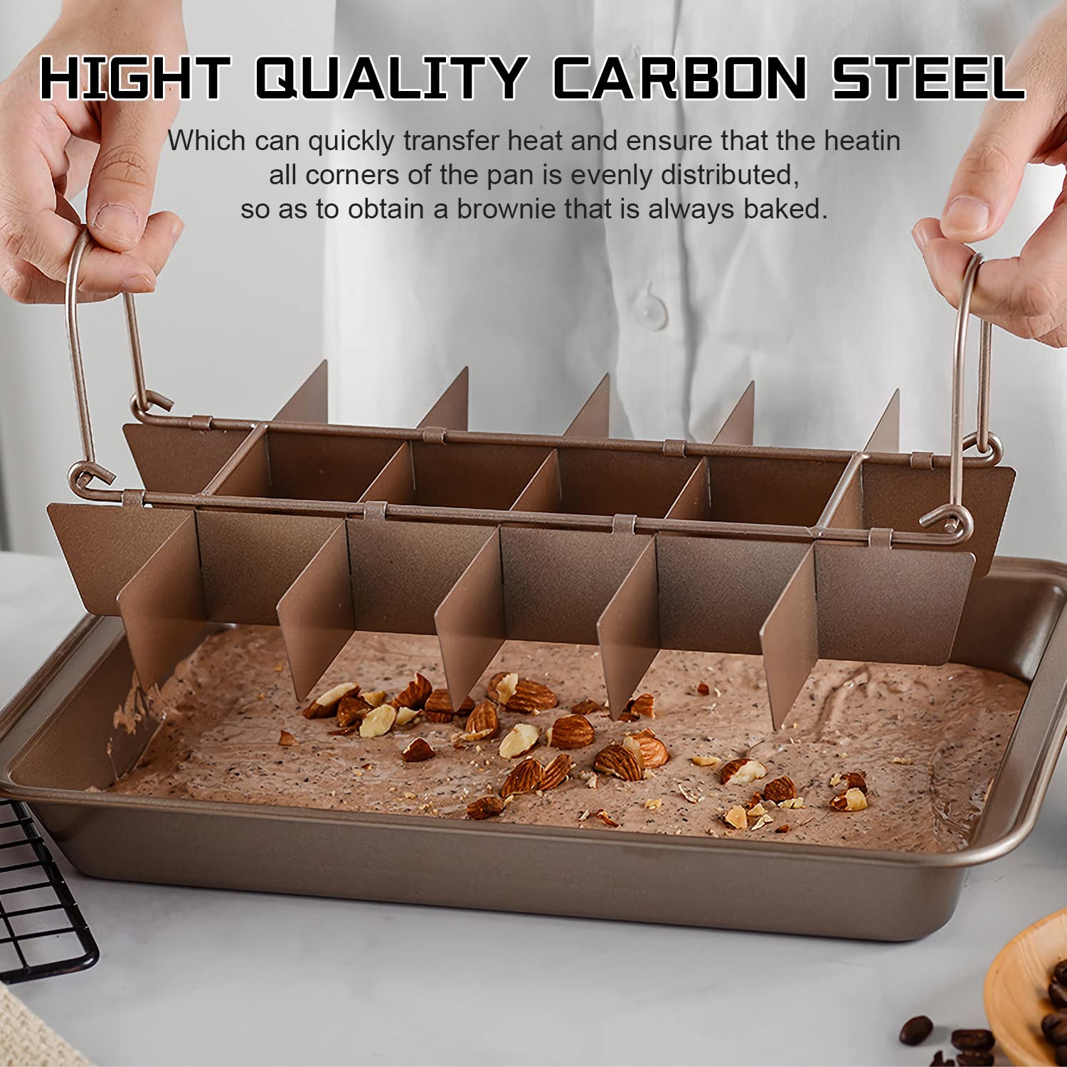 Nonstick Carbon Steel Brownie Pan with Dividers - 18 Pre-Cut Square Baking Molds for Brownies, Cakes, Fudges & Chocolate | Perfect for Home Baking, Parties & Holiday Treats