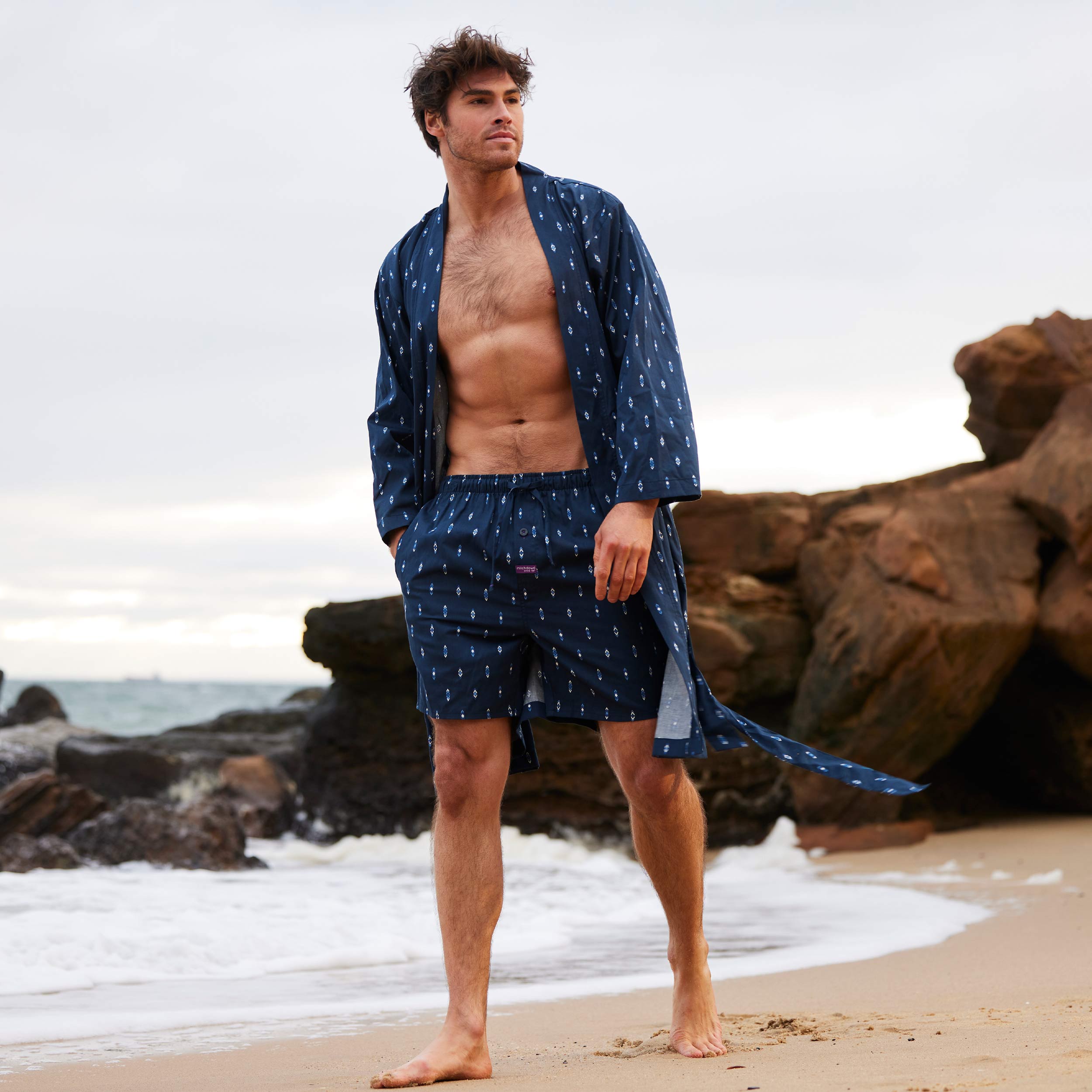 Men's Flint Cotton Robe Navy Blue - Soft & Comfortable Bathrobe for Spa, Lounge & Relaxation at Home