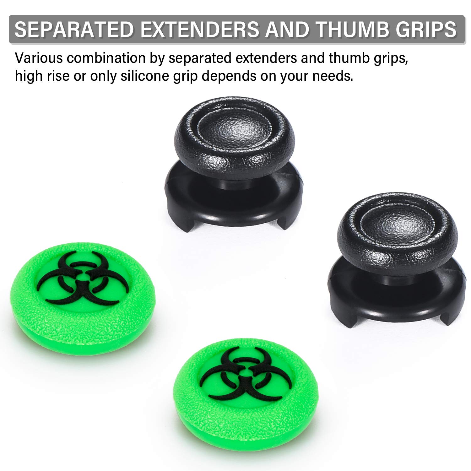 FPS Thumbstick Extender & 3D Texture Rubber Grip Cover - 2 Pack for PS5 DualSense & PS4 Controller (BioH Green) - Improve Gaming Precision & Comfort for FPS, RPG & Action Games - Perfect for Competitive Gaming & Long Play Sessions - Enhance Aiming in Call of Duty & Fortnite - Ideal for Esports & Console Gaming Accessories