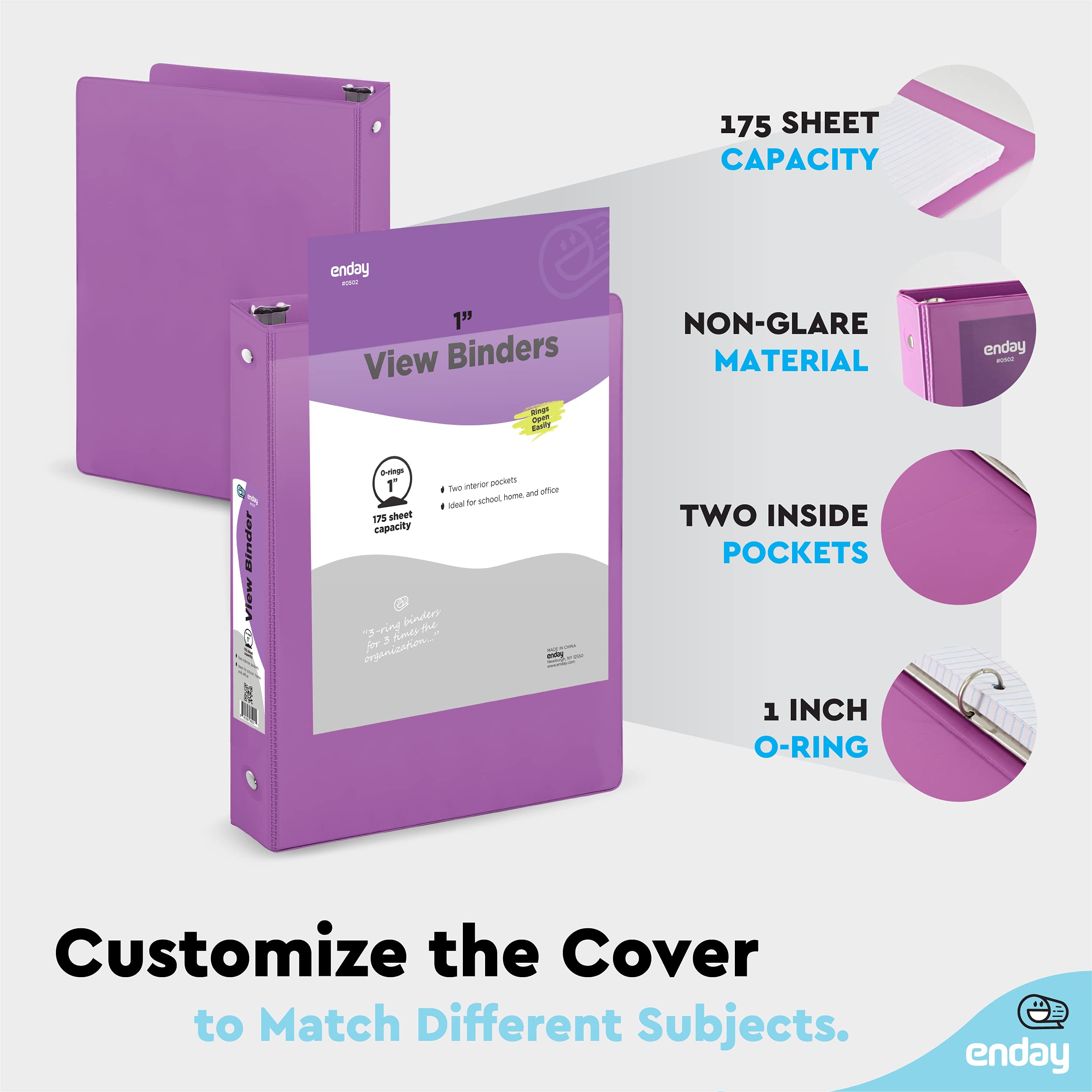 1 Inch 3 Ring Binder with Clear View Cover - 2 Inside Pockets, Purple School & Office Supplies for Organizing Documents, Homework, Presentations - Perfect for Students, Teachers & Professionals