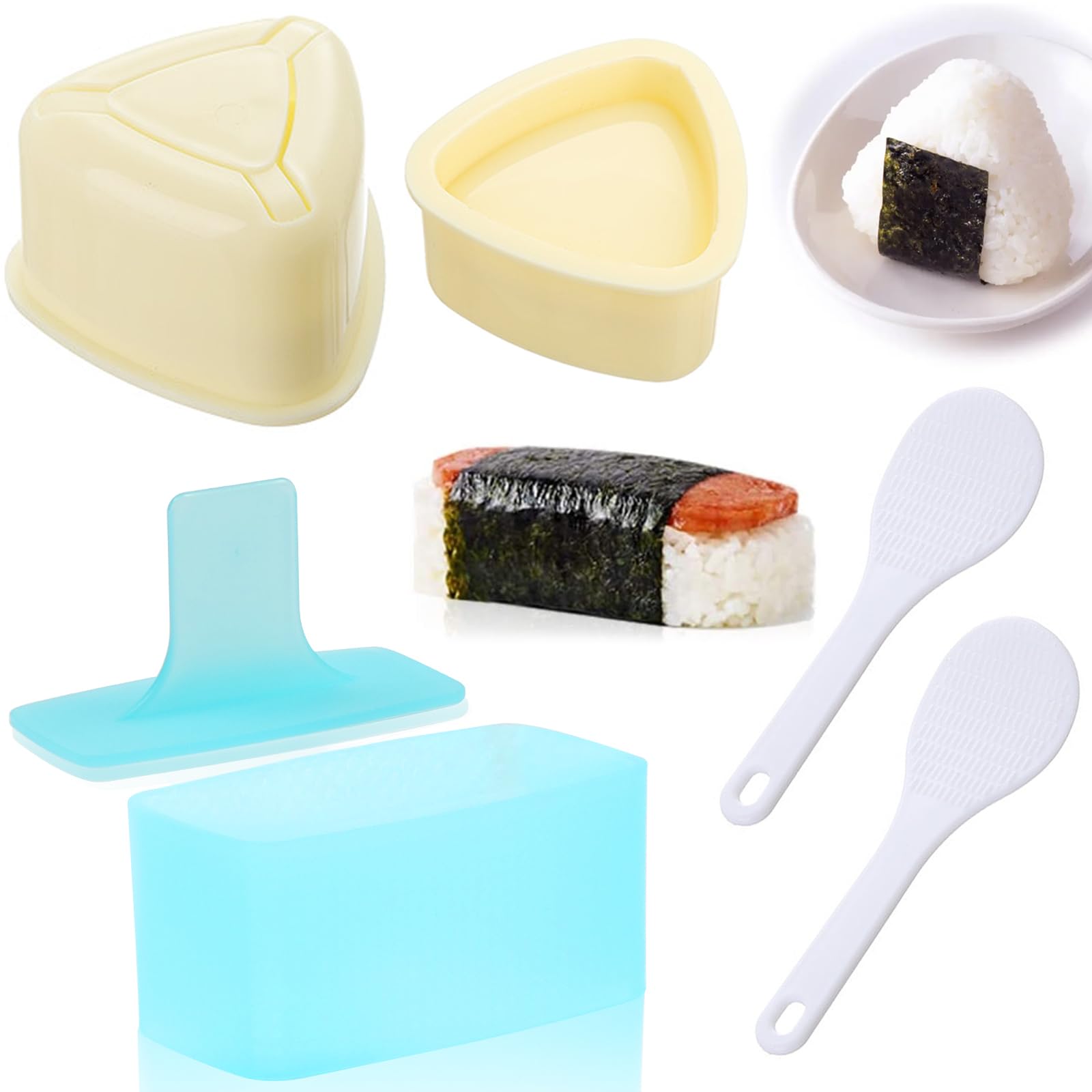 3 Pack Non-Stick Onigiri Sushi Maker Mold Set - Large & Small Triangle Rice Ball Press with 2 Mini Rice Paddles - Perfect for Homemade Sushi, Bento Boxes & Japanese Cuisine