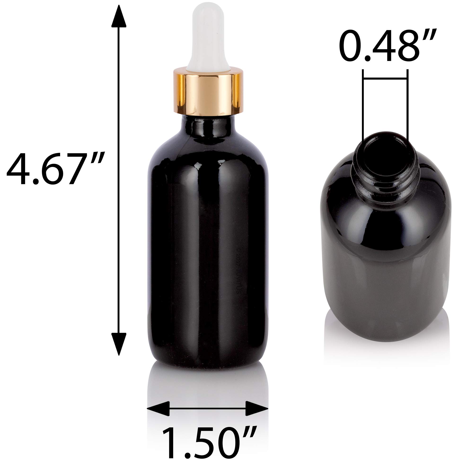 Premium 2 oz Black Glass Boston Round Bottles with Gold Dropper - 12 Pack Luxury Essential Oil Bottles Set + Bonus Funnel - Perfect for DIY Skincare, Aromatherapy & Travel Toiletry Storage