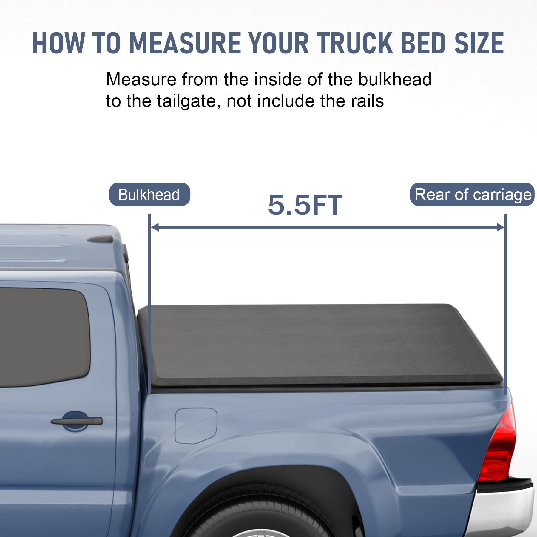 CARMOCAR Soft Tri-Fold Truck Bed Cover for 2007-2021 Toyota Tundra 5.5FT | Waterproof Pickup Truck Tonneau Cover with LED Lights | Durable Bed Accessories for Camping & Hauling