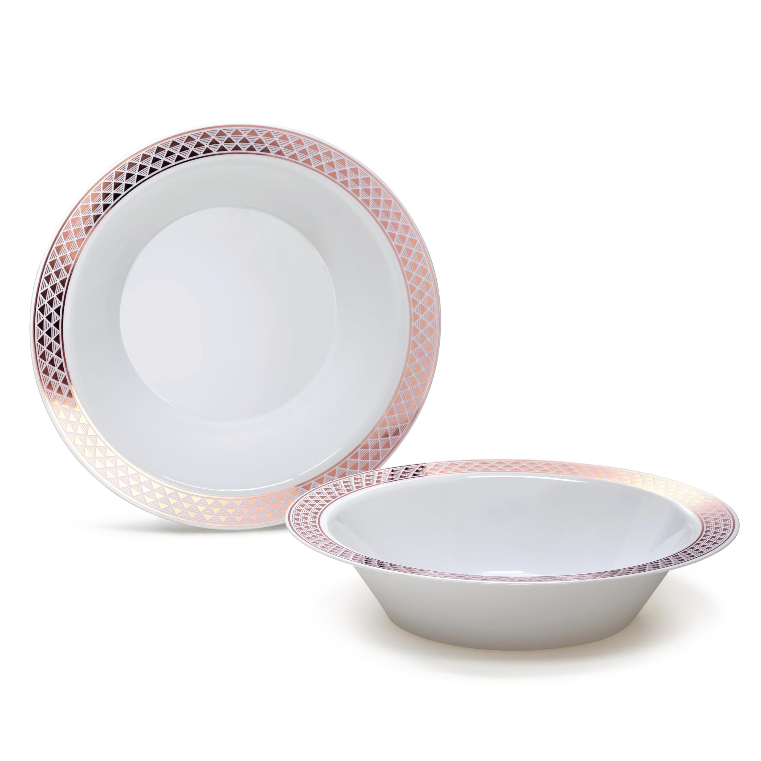 240 Pack Heavyweight Disposable Plastic Bowls 14oz - Elegant White & Rose Gold Wedding Party Bowls for Soup, Salad, Ice Cream | Perfect for Catering, Celebrations, BBQs & Outdoor Events