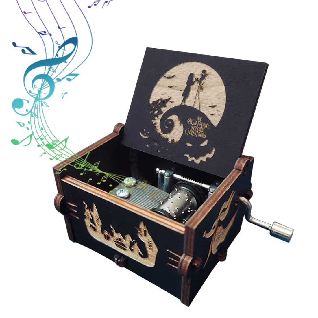 Hand-Carved Wooden Nightmare Before Christmas Music Box - Unique Gift for Girlfriend, Boyfriend, Birthday, Christmas & Halloween - Perfect for Home Decor, Collectibles & Romantic Surprises