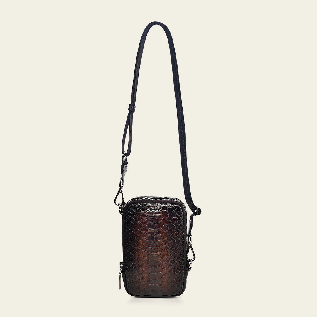 BOC05PH Stylish Small Python Messenger Bag for Men & Women - Fashionable Chocolate Brown Crossbody Bag for Work, Travel & Daily Use