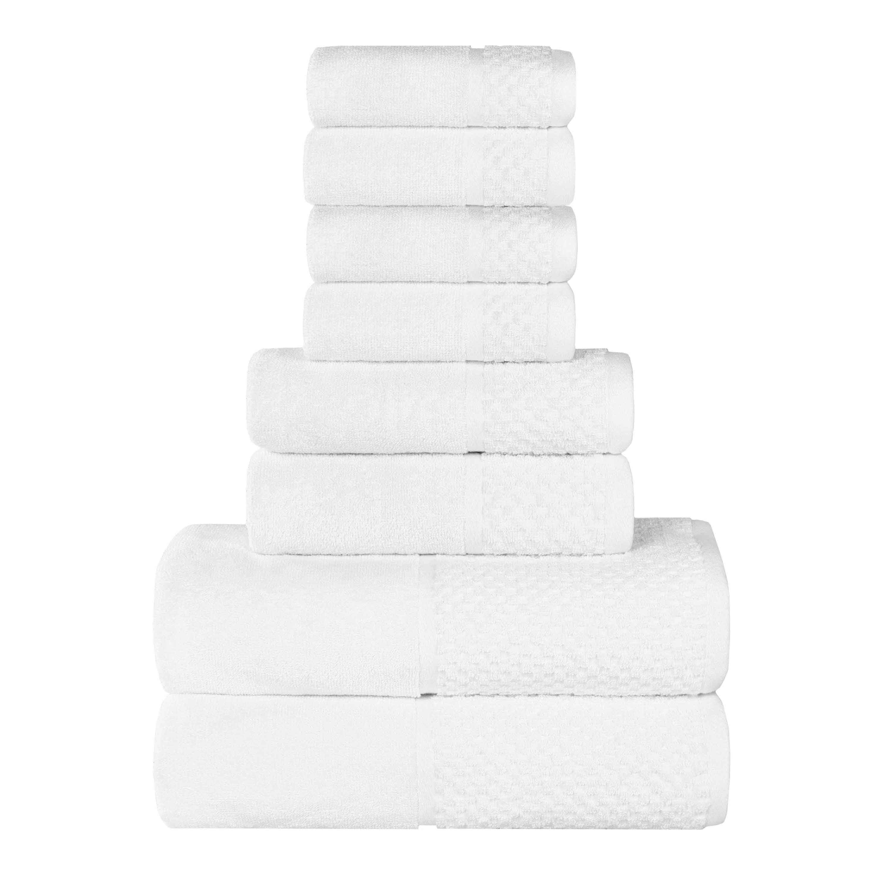 Premium 8-Piece Cotton Plush Jacquard Towel Set - Soft & Absorbent Solid & Two-Toned Bath Towels for Luxury Spa, Bathroom & Guest Use