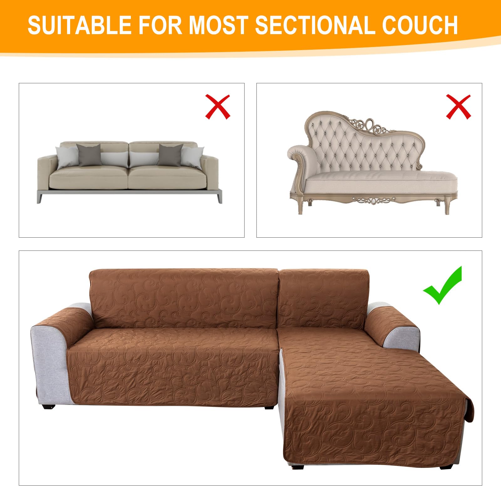 L-Shaped Sectional Couch Cover for Dogs & Cats - Reversible Sofa Slipcover Protector Against Pet Scratches & Hair | Perfect for Pet Owners & Furniture Protection in Living Rooms, Family Rooms & Home Theaters