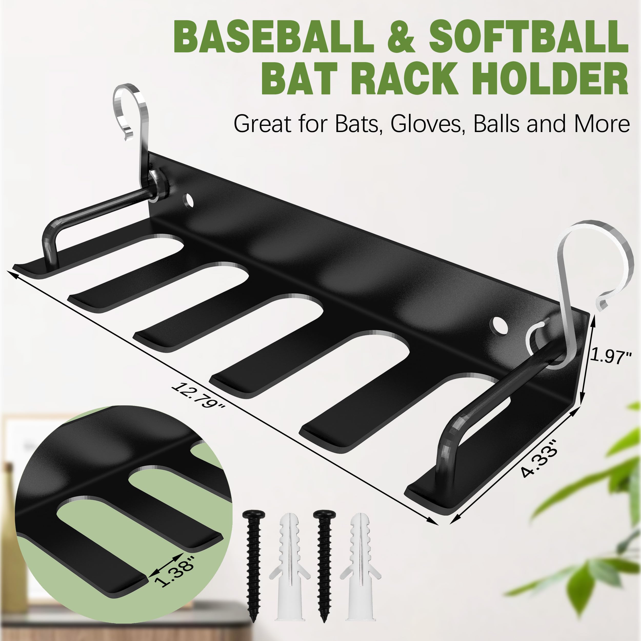 YOUSTOO Heavy Duty Baseball Bat Wall Mount - Holds 10 Baseball/Softball Bats, Dugout Fence & Garage Bat Organizer Rack - Perfect for Home, Team Dugouts & Sports Equipment Storage