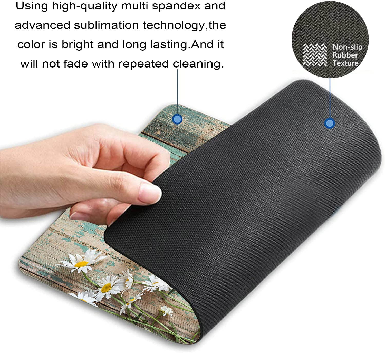 Teal Rustic Wooden Horseshoe Daisy Mouse Pad - Washable Square Cloth Mousepad with Non-Slip Rubber Base for Office, Laptop & Desk | Perfect for Wireless Mouse & Computer Workstations